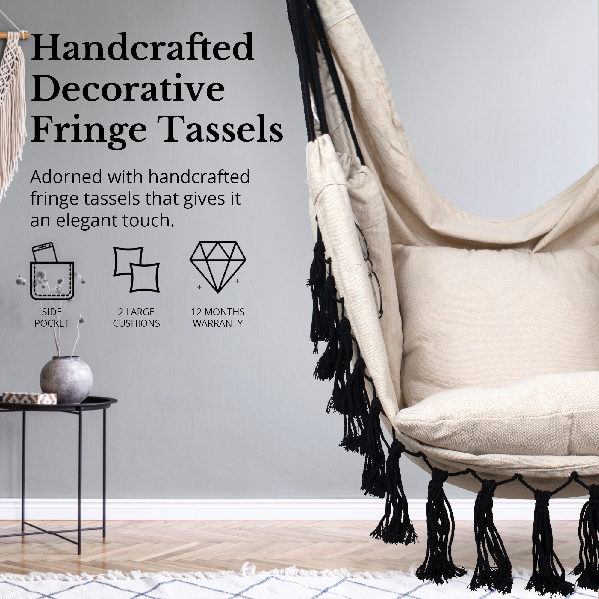 Buy Hanging Hammock Chair (Ivory & Black) by Komorebi