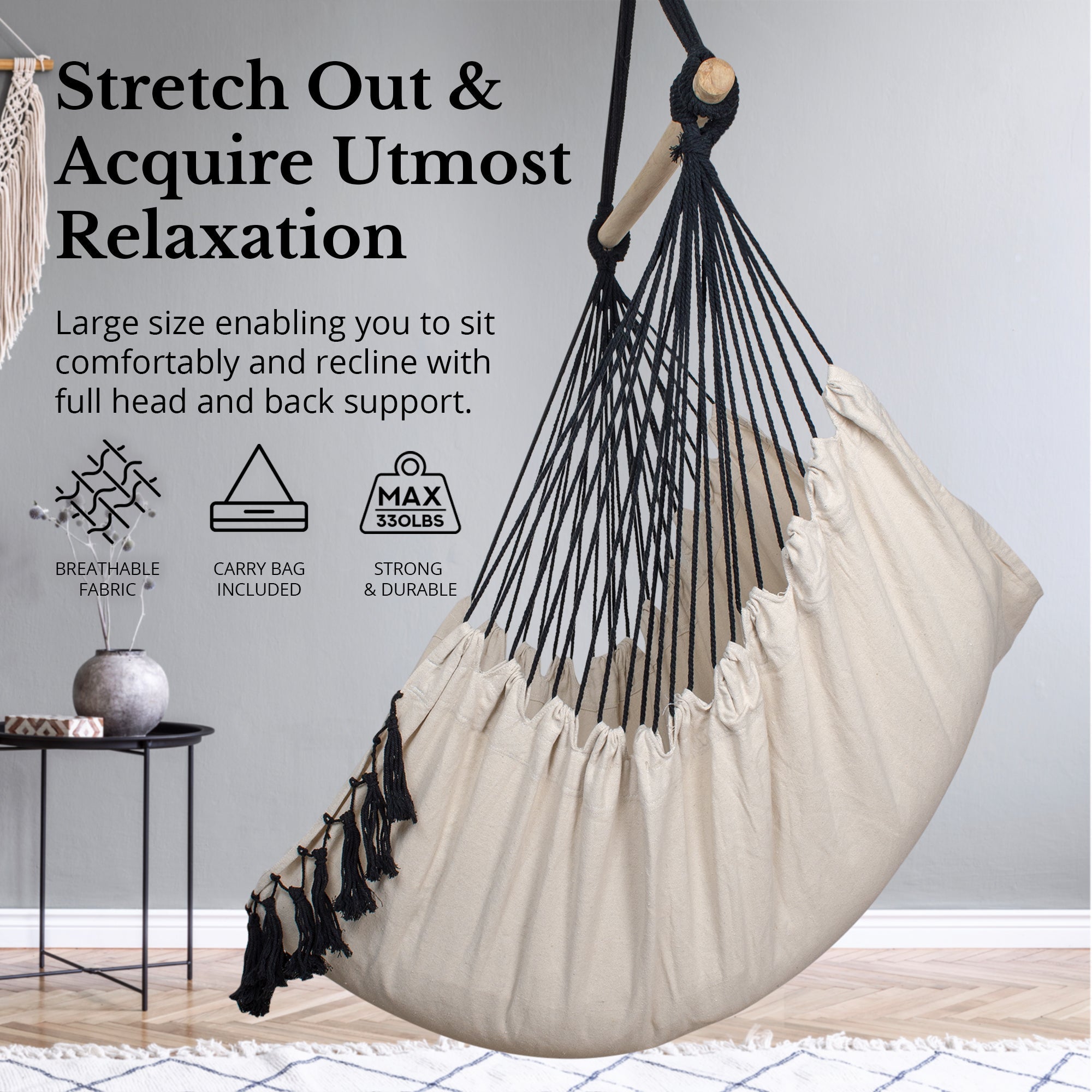 Buy Hanging Hammock Chair (Ivory & Black) by Komorebi