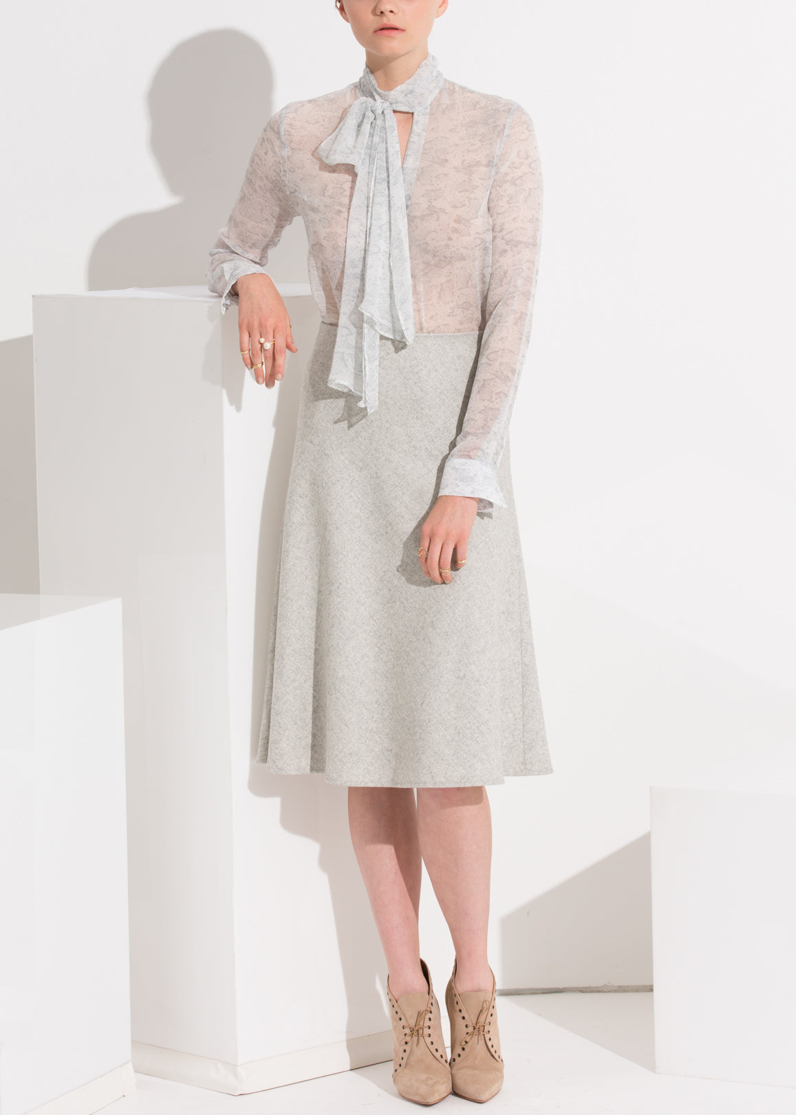 Buy High Waisted Wool Knit Midi Skirt In Heather Grey by Shop at Konus