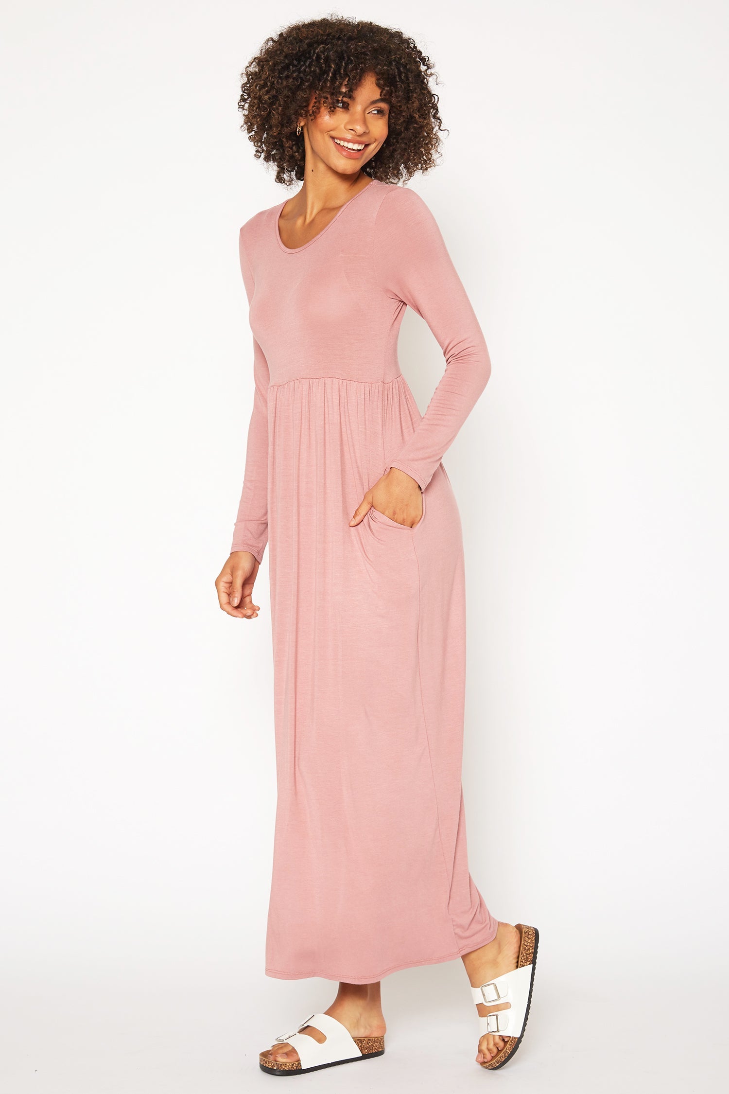 Basic Long Sleeve Fit & Flare Maxi Dress