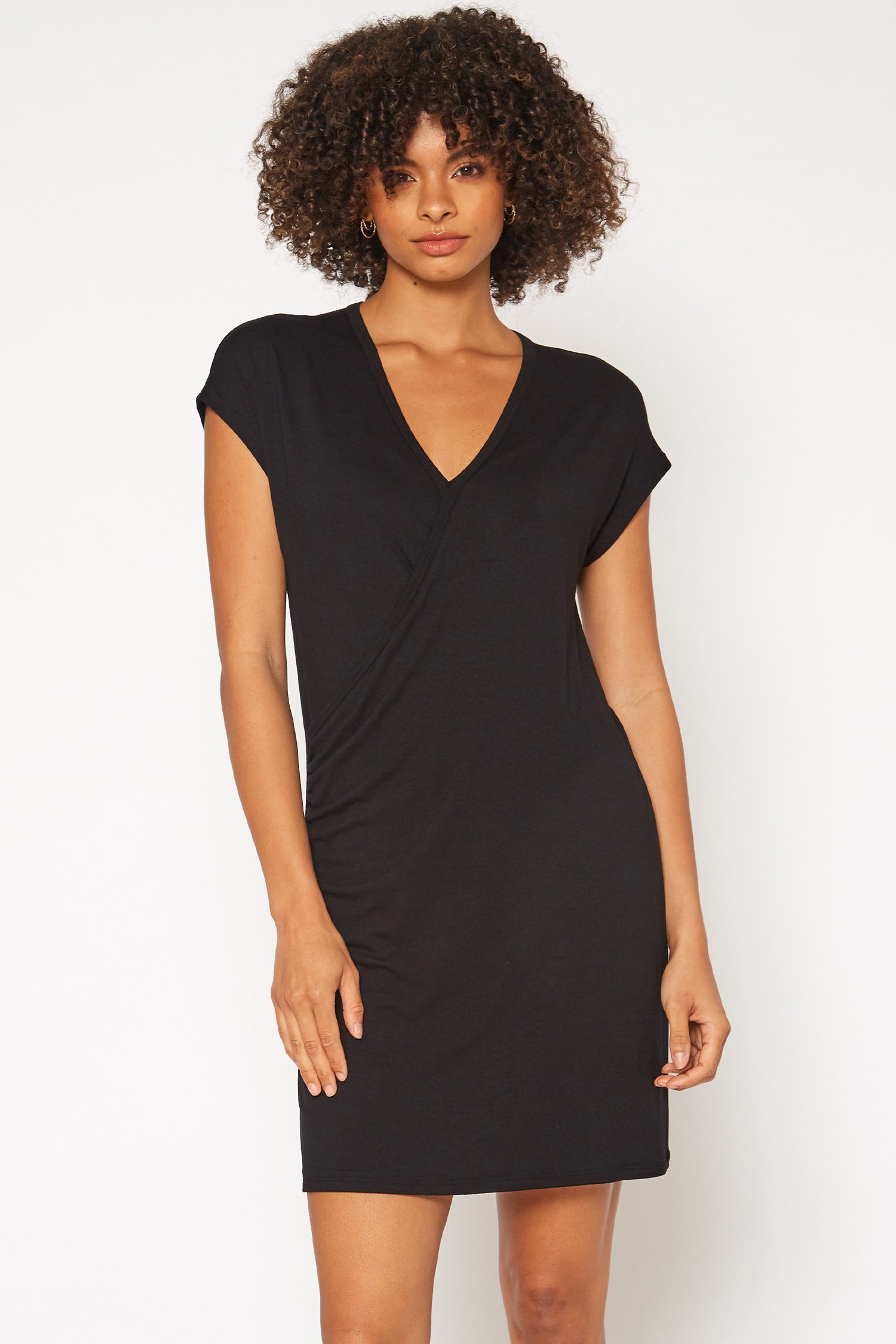 Buy Basic V-Neck Mini Wrap Dress by Shop at Konus