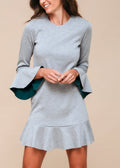 Buy Bell Sleeve Shift Dress In Heather Grey by Shop at Konus