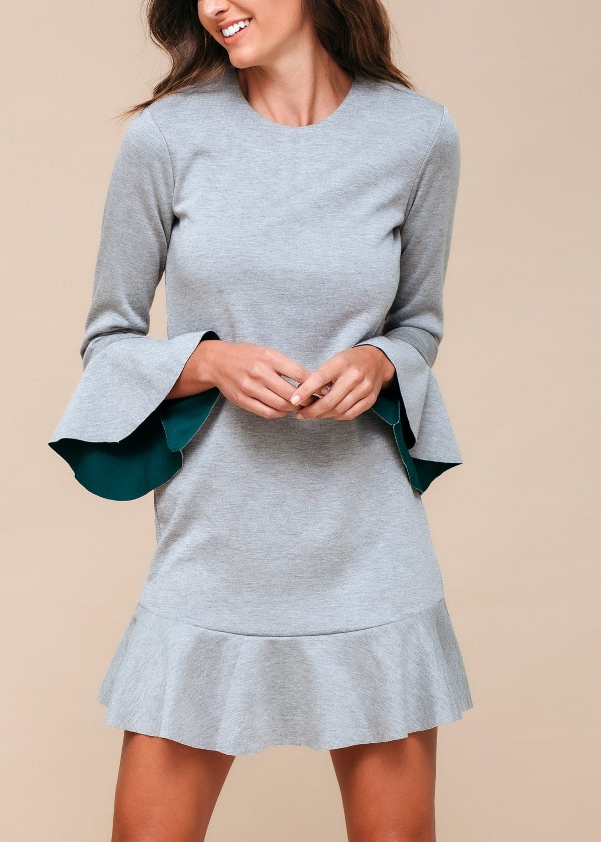 Buy Bell Sleeve Shift Dress In Heather Grey by Shop at Konus