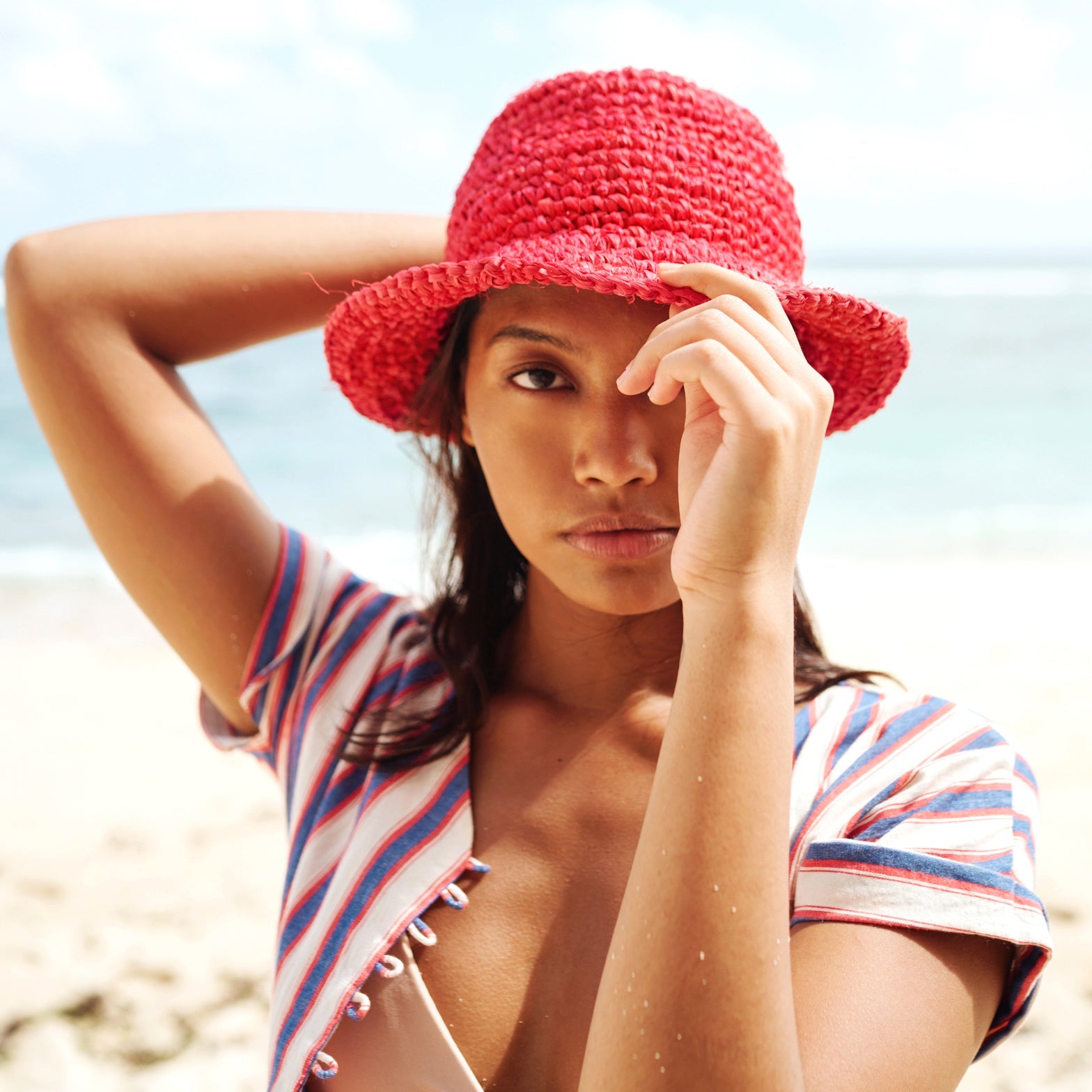 Buy Kirana Raffia Boater Hat, in Red by BrunnaCo