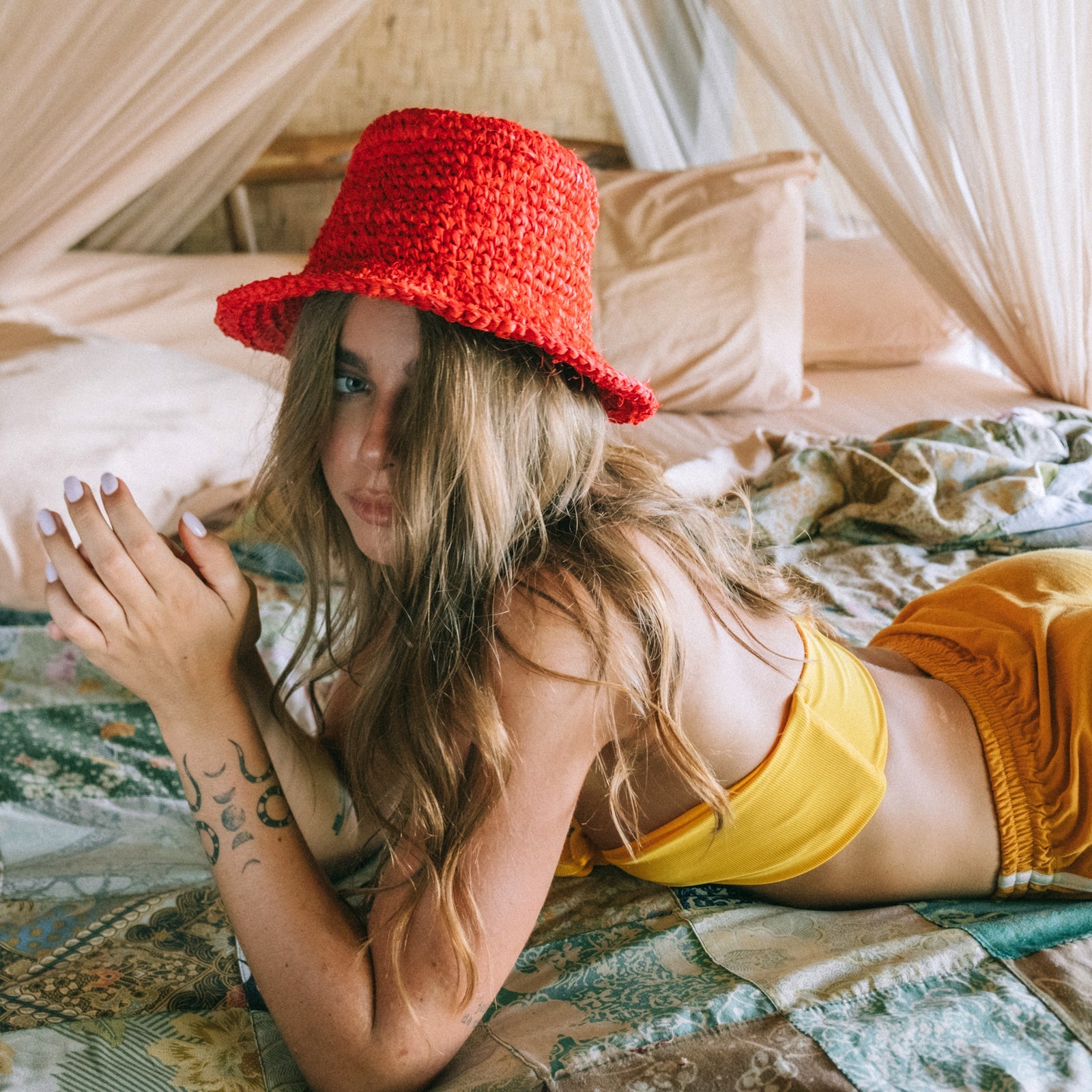 Buy Kirana Raffia Boater Hat, in Red by BrunnaCo