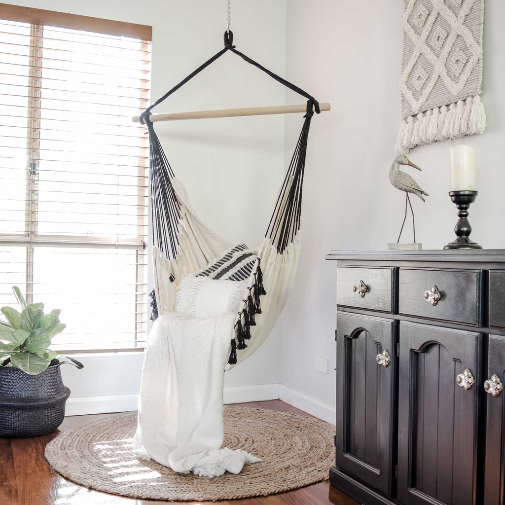 Buy Hanging Hammock Chair (Ivory & Black) by Komorebi