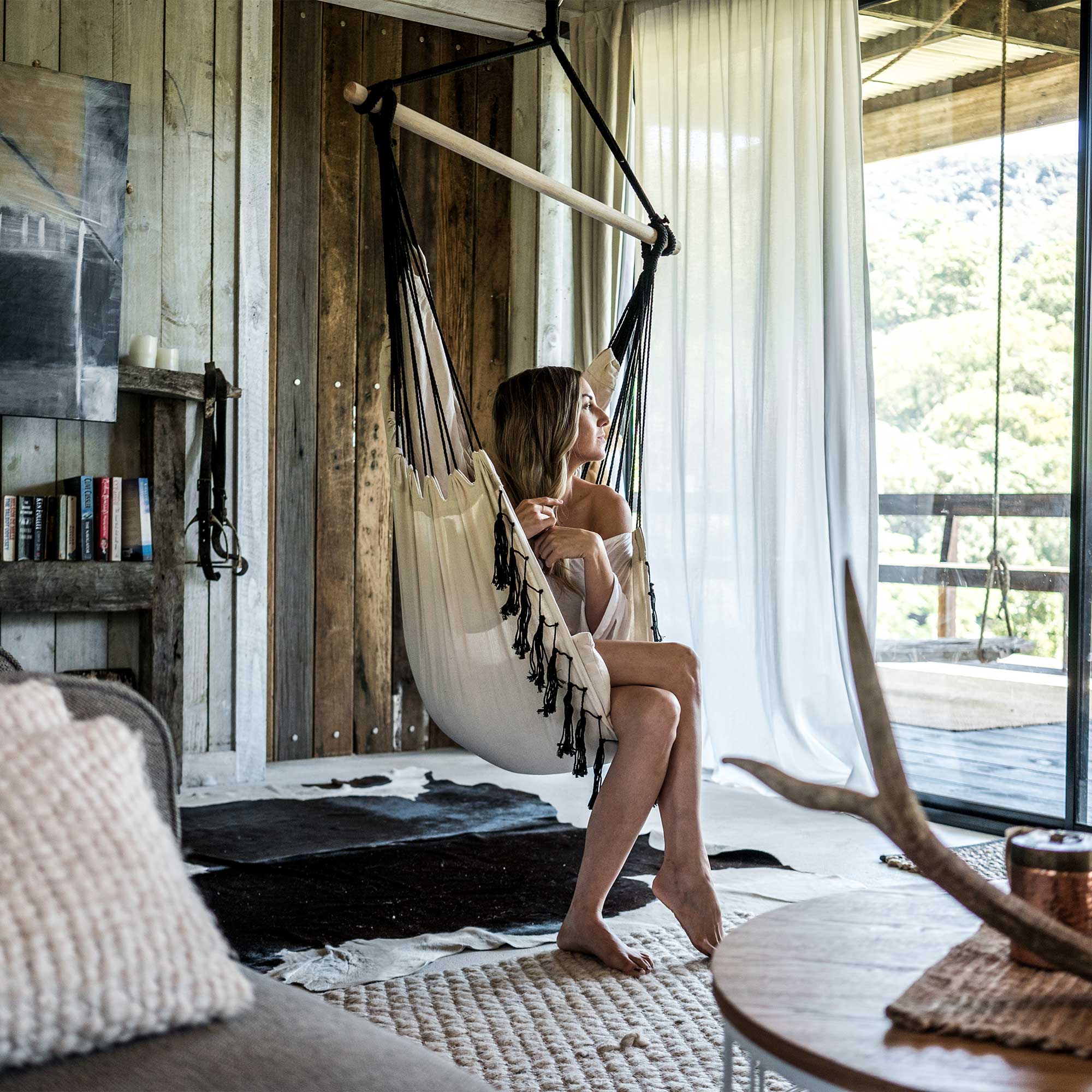 Buy Hanging Hammock Chair (Ivory & Black) by Komorebi