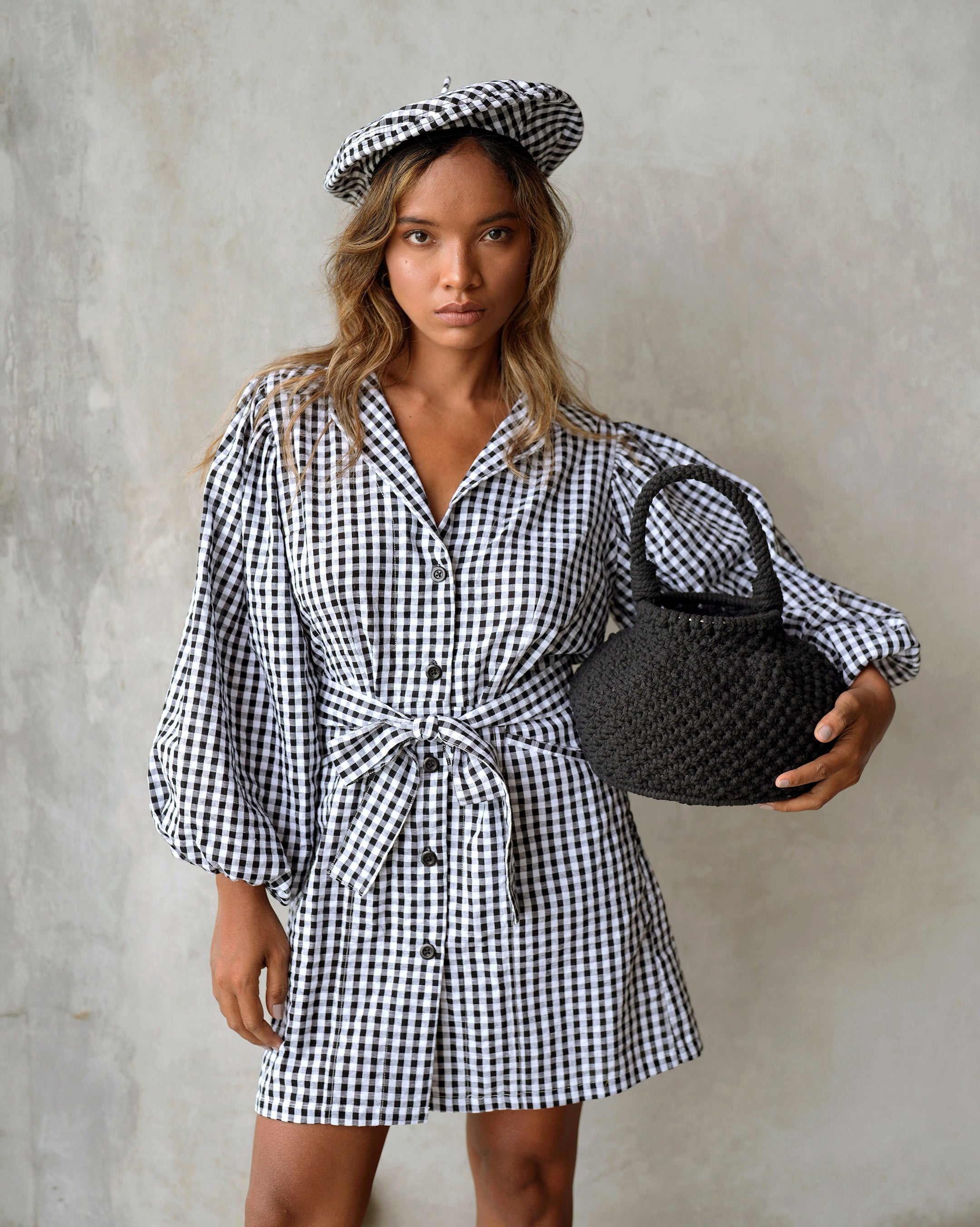 Buy MEGHAN Mini Gingham Dress, in Black by BrunnaCo