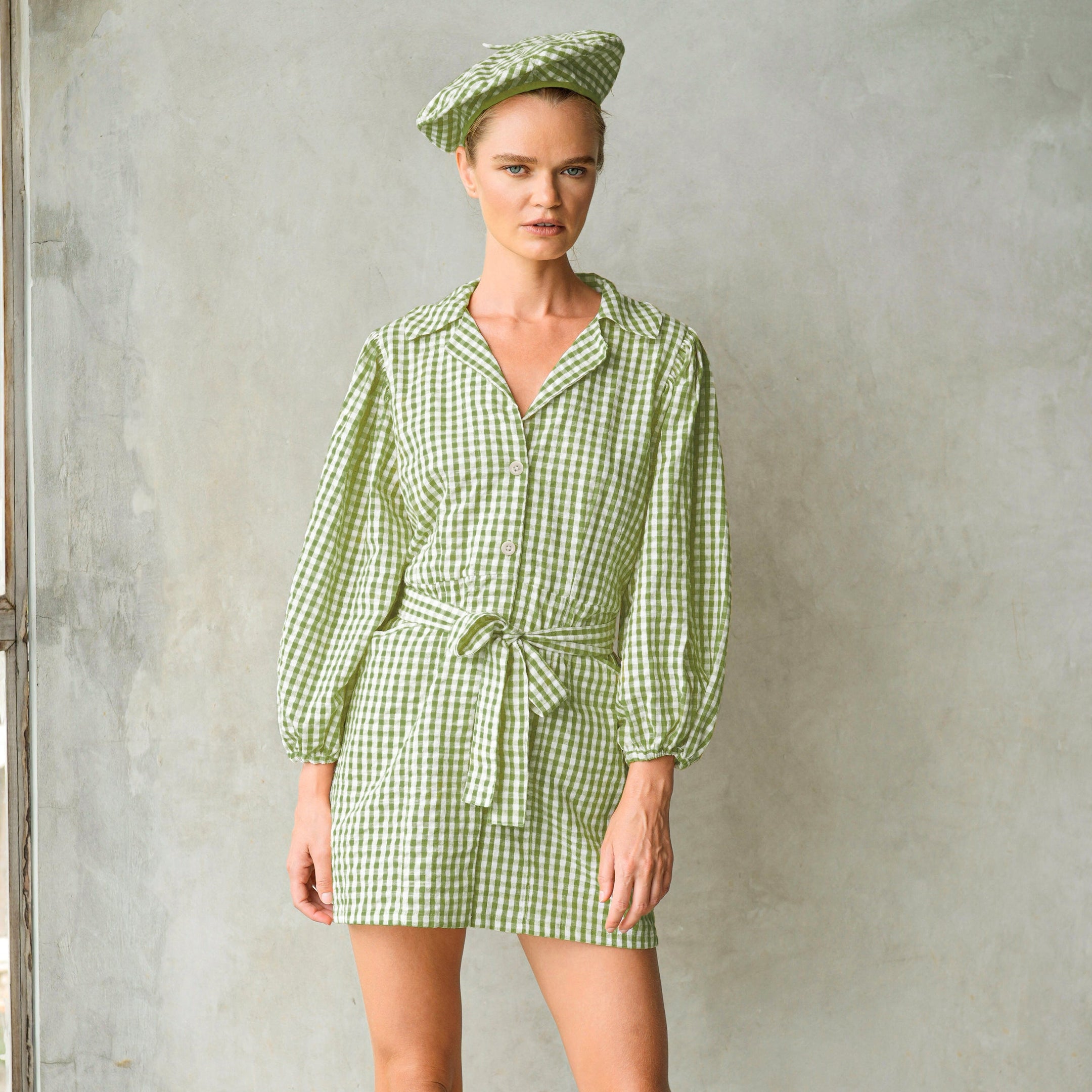 Buy MEGHAN Mini Gingham Dress, in Palm Green by BrunnaCo