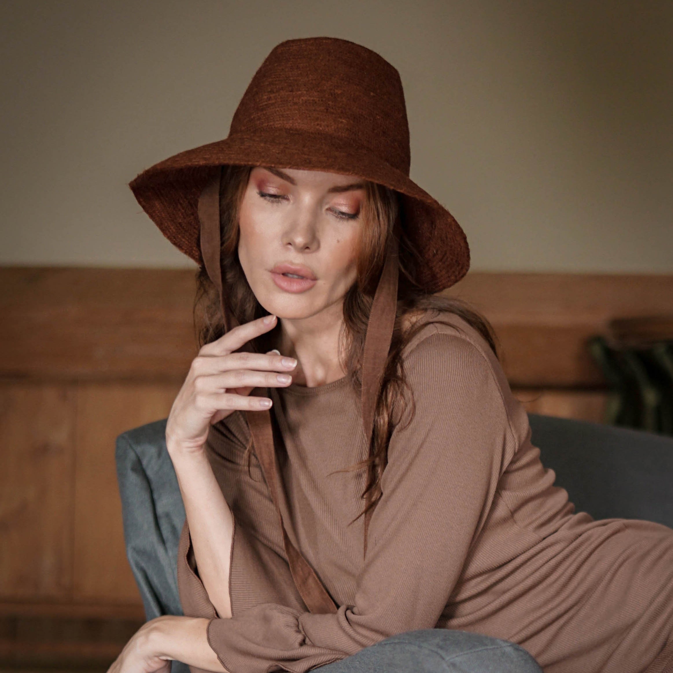 Buy MEG Jute Straw Hat, in Burnt Sienna (Pre-order) by BrunnaCo