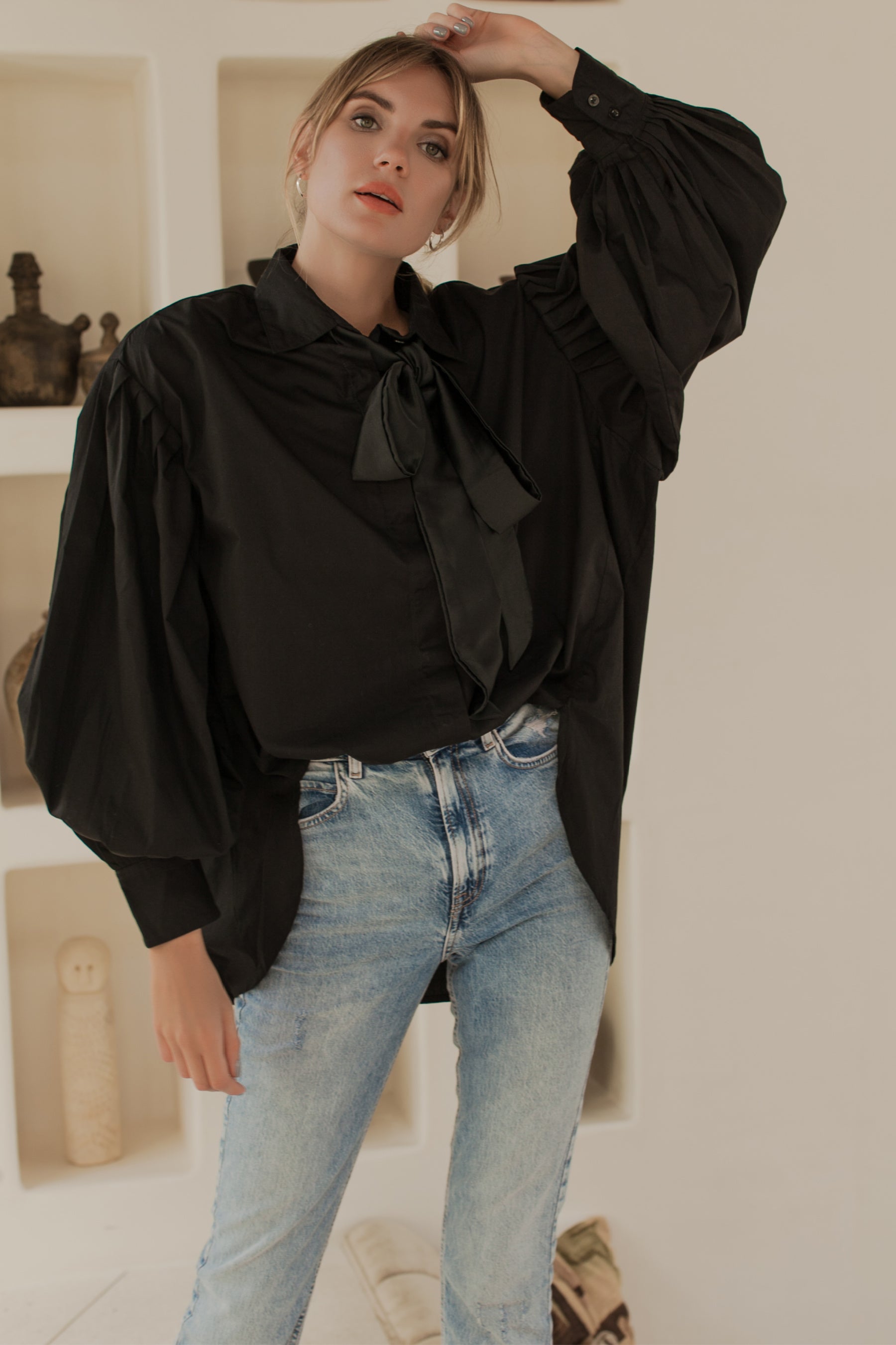Buy Merci Balloon Sleeve Oversized Shirt by Bali ELF
