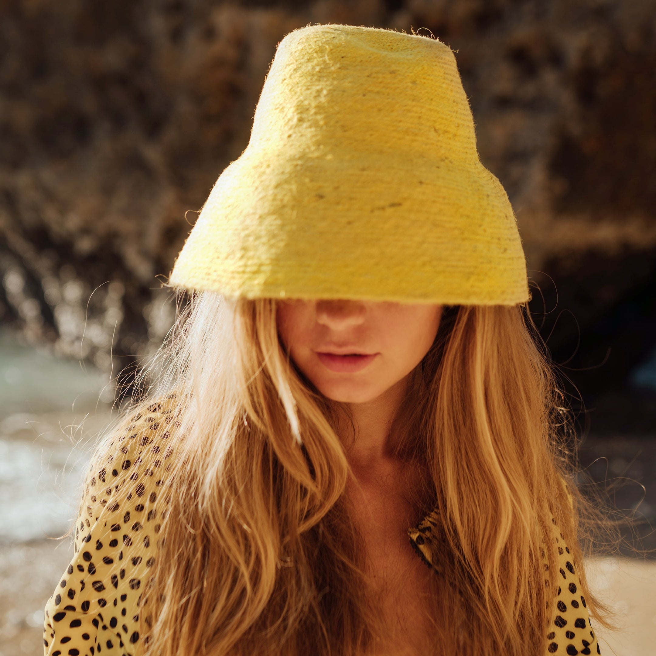 Buy NAOMI Jute Bucket Hat, in Yellow by BrunnaCo