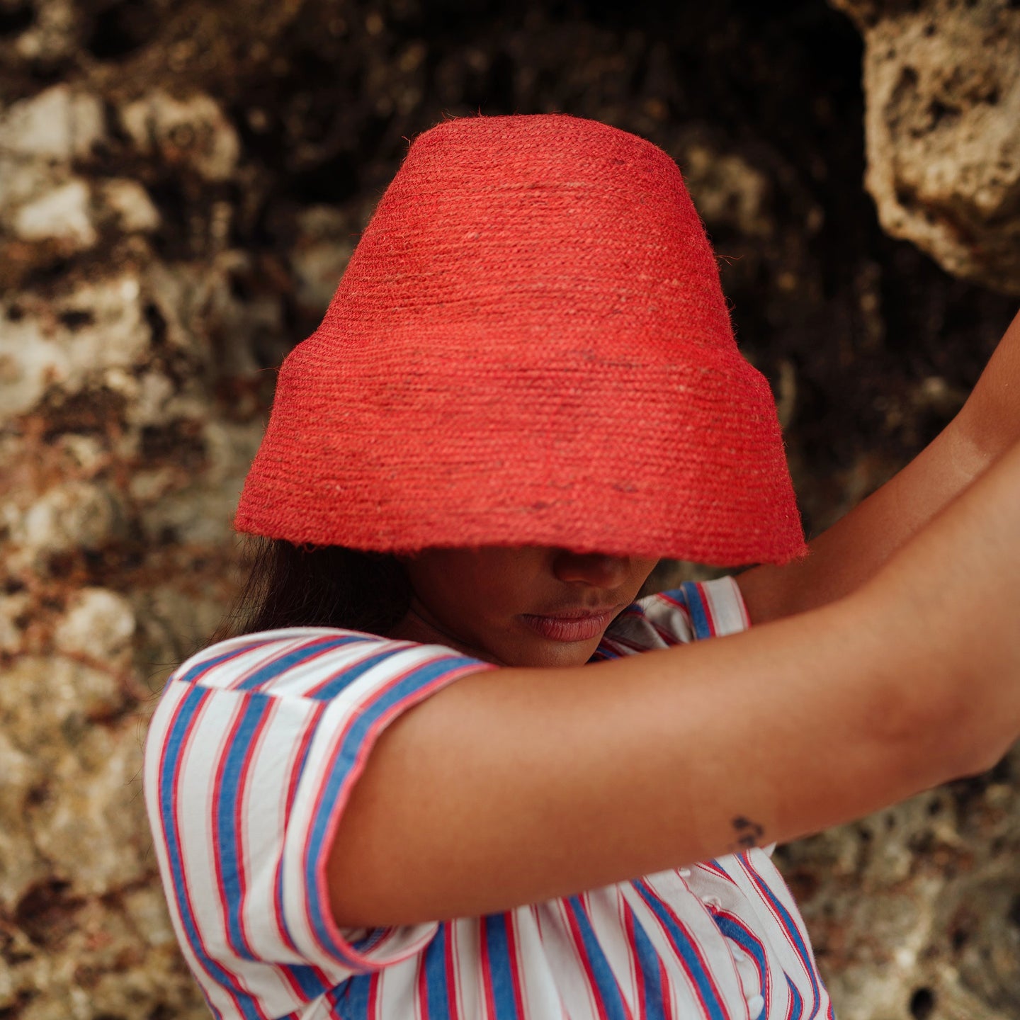 Buy NAOMI Jute Bucket Hat, in Red (Pre-order) by BrunnaCo