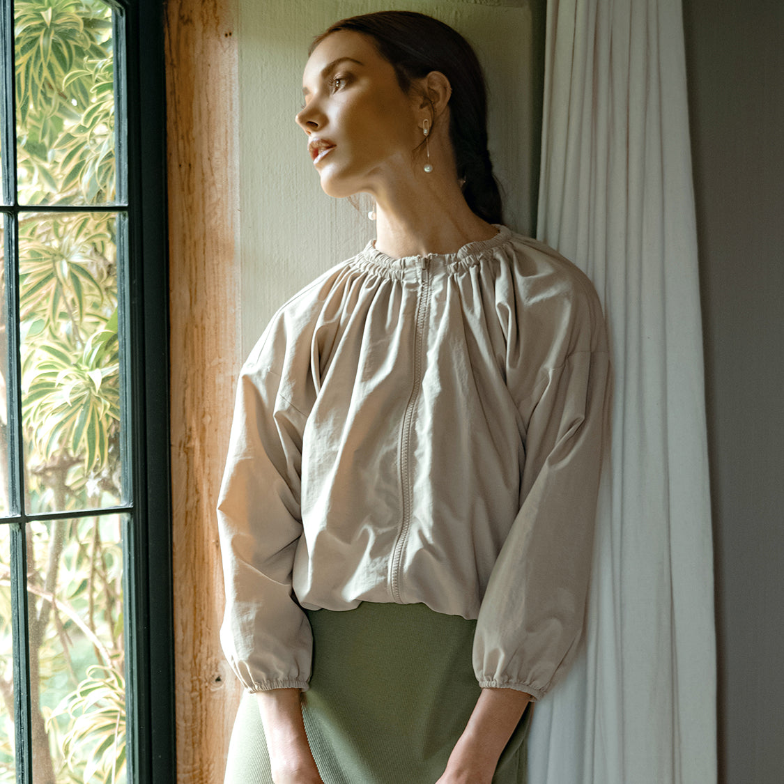 Buy NORMA Recycled Ruffle Jacket, in Beige by BrunnaCo