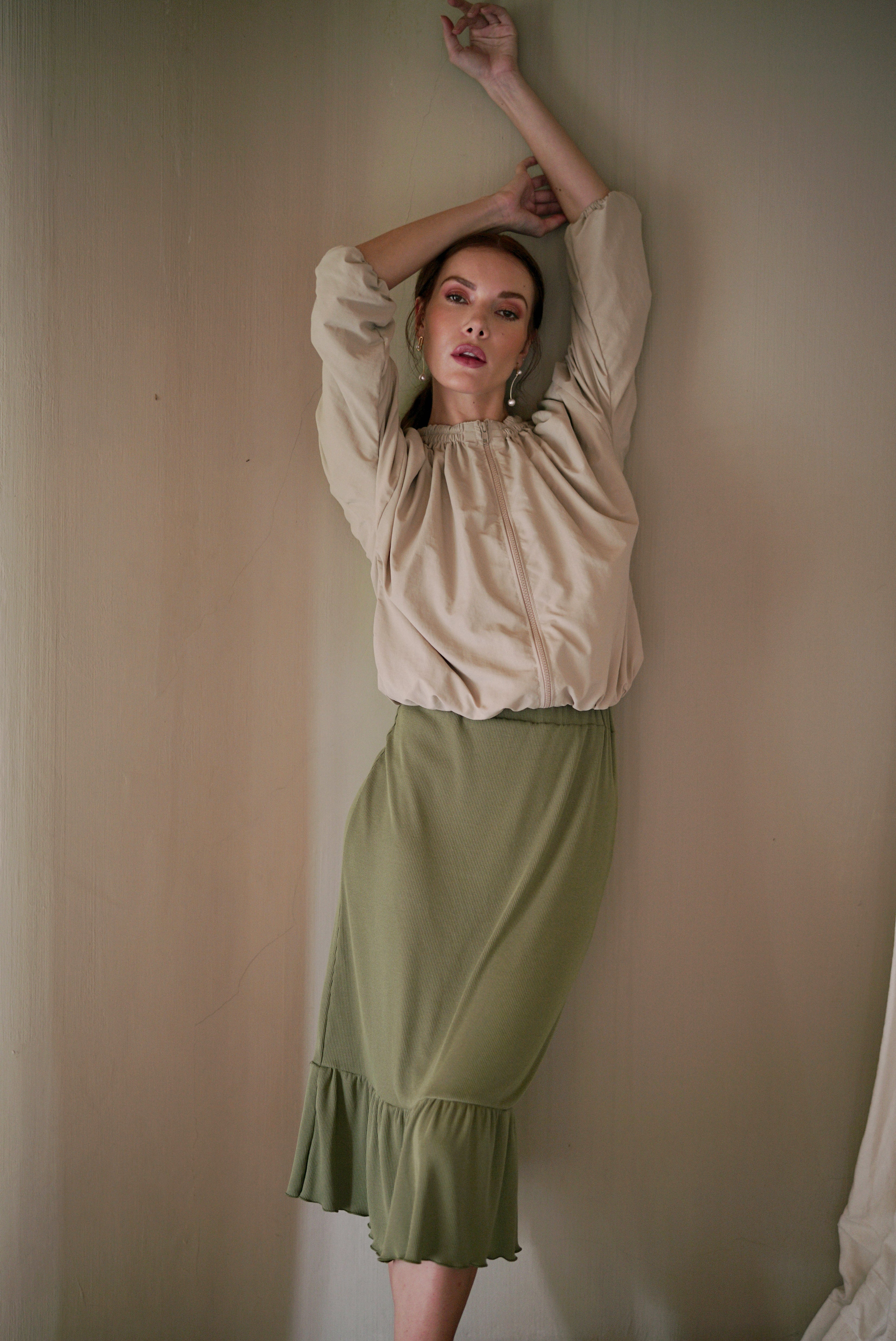 Buy NORMA Recycled Ruffle Jacket, in Beige by BrunnaCo