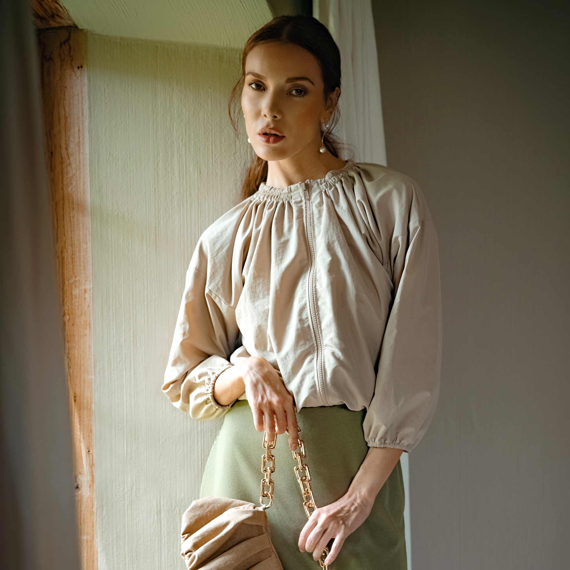 Buy NORMA Recycled Ruffle Jacket, in Beige by BrunnaCo