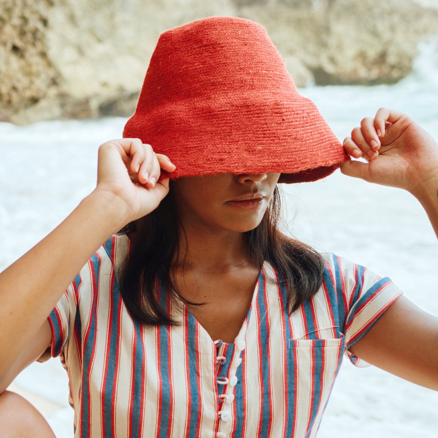 Buy NAOMI Jute Bucket Hat, in Red (Pre-order) by BrunnaCo
