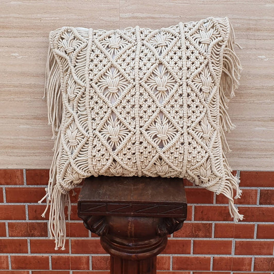 The Decor Nook Off White Macrame Designer Cushion Cover by Distacart