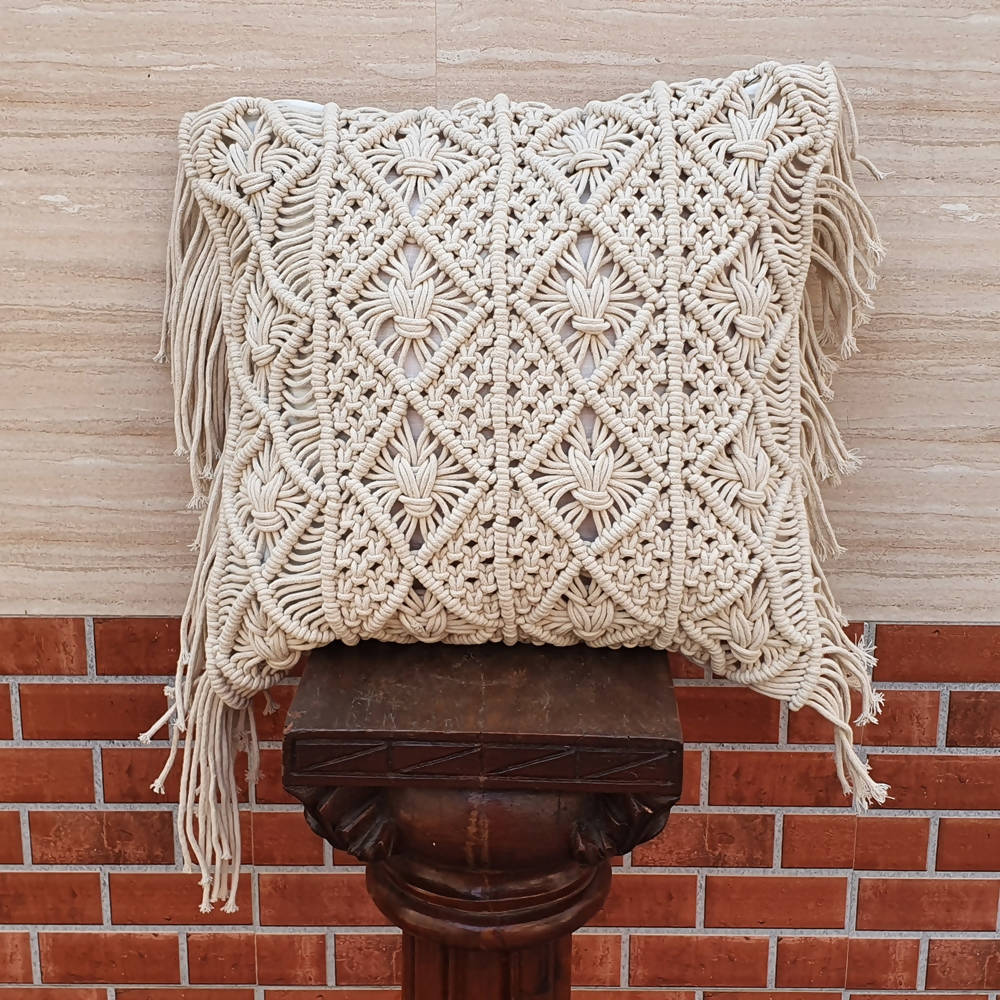 Buy The Decor Nook Off White Macrame Designer Cushion Cover by Distacart by Distacart