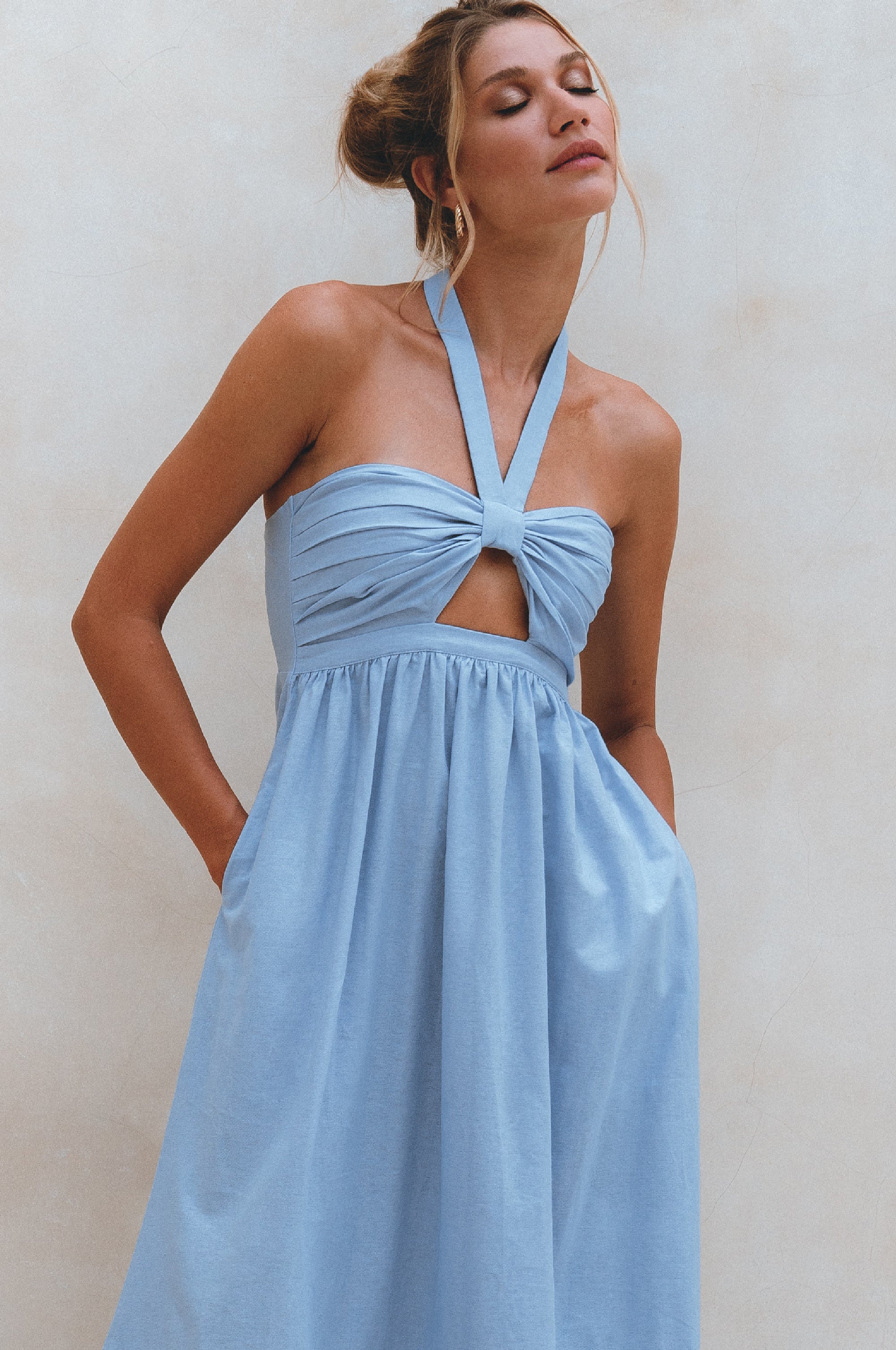 Buy Penelope Halter Linen Maxi Dress by ELF