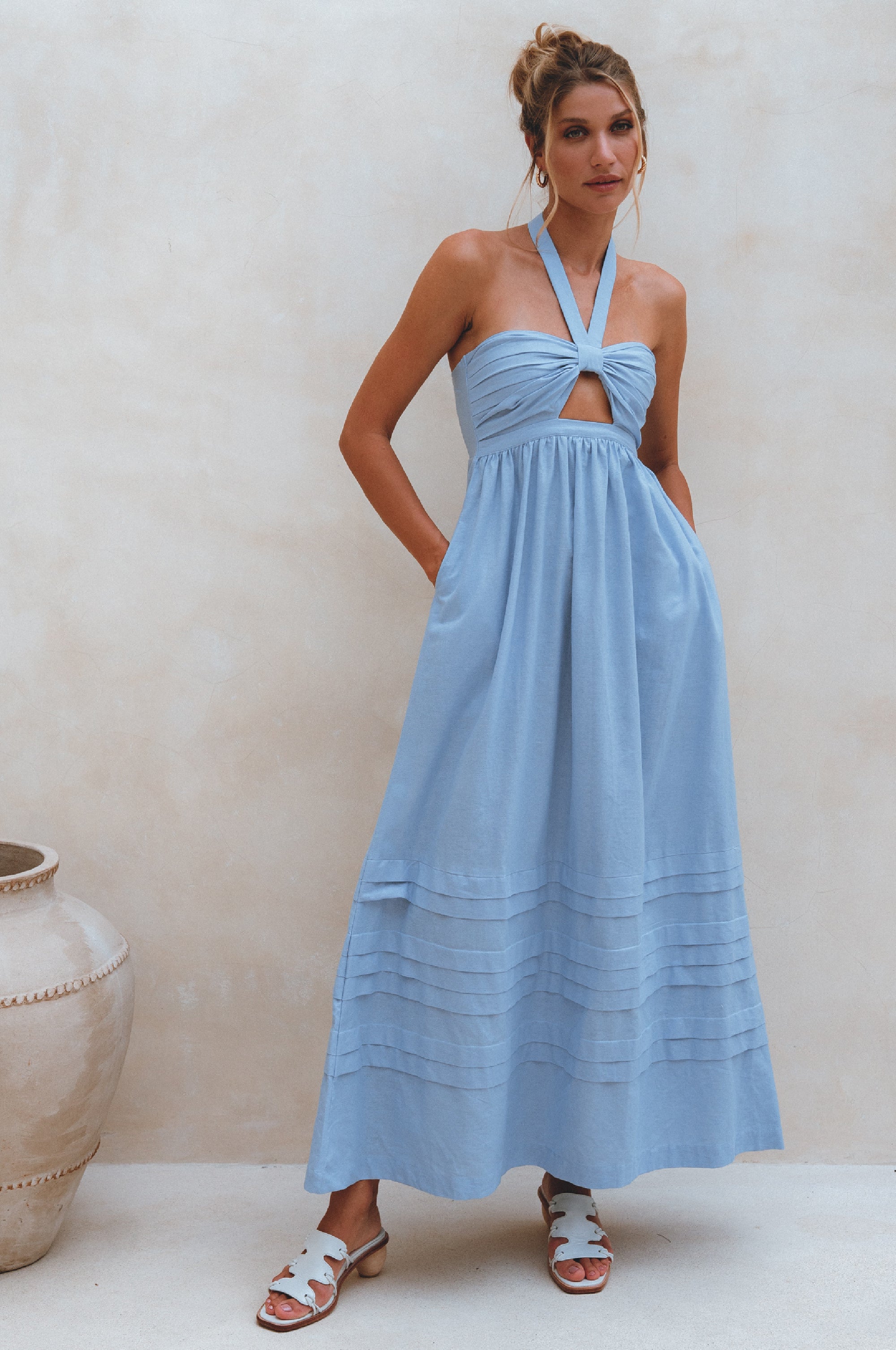 Buy Penelope Halter Linen Maxi Dress by ELF