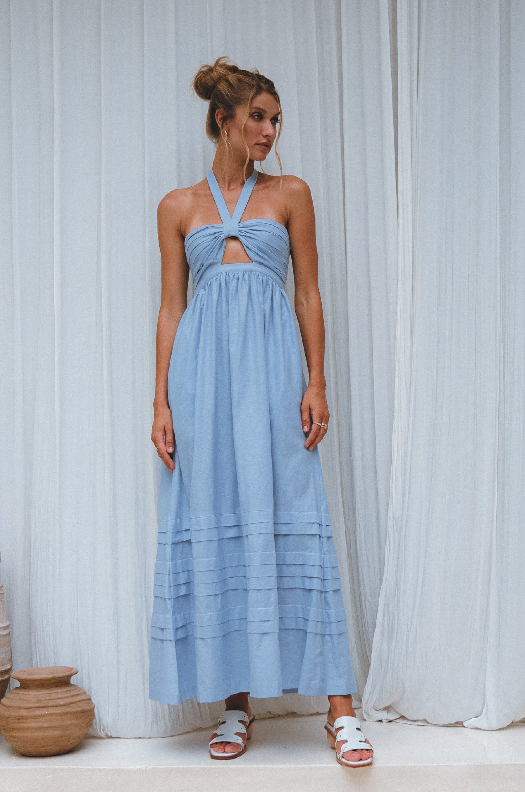 Buy Penelope Halter Linen Maxi Dress by ELF