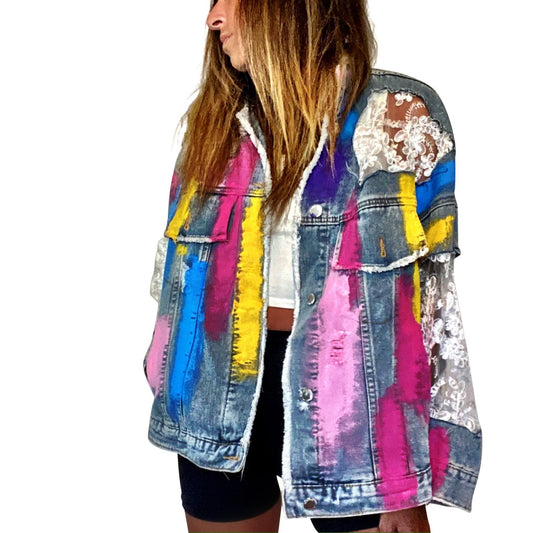 Buy RAINBOWS AND LACE' DENIM JACKET by Wren + Glory
