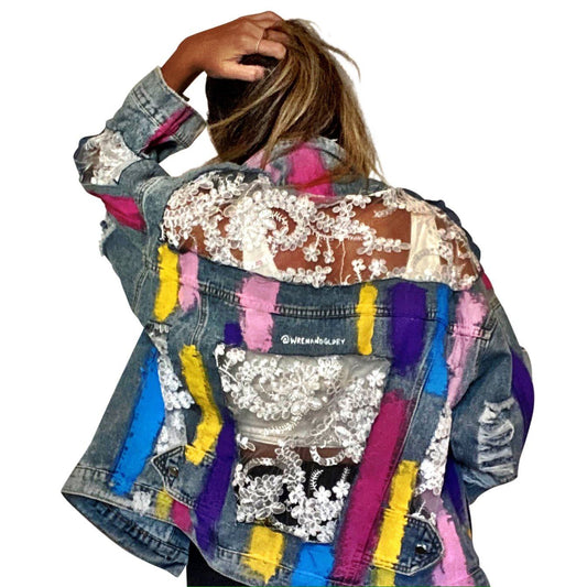 Buy RAINBOWS AND LACE' DENIM JACKET by Wren + Glory
