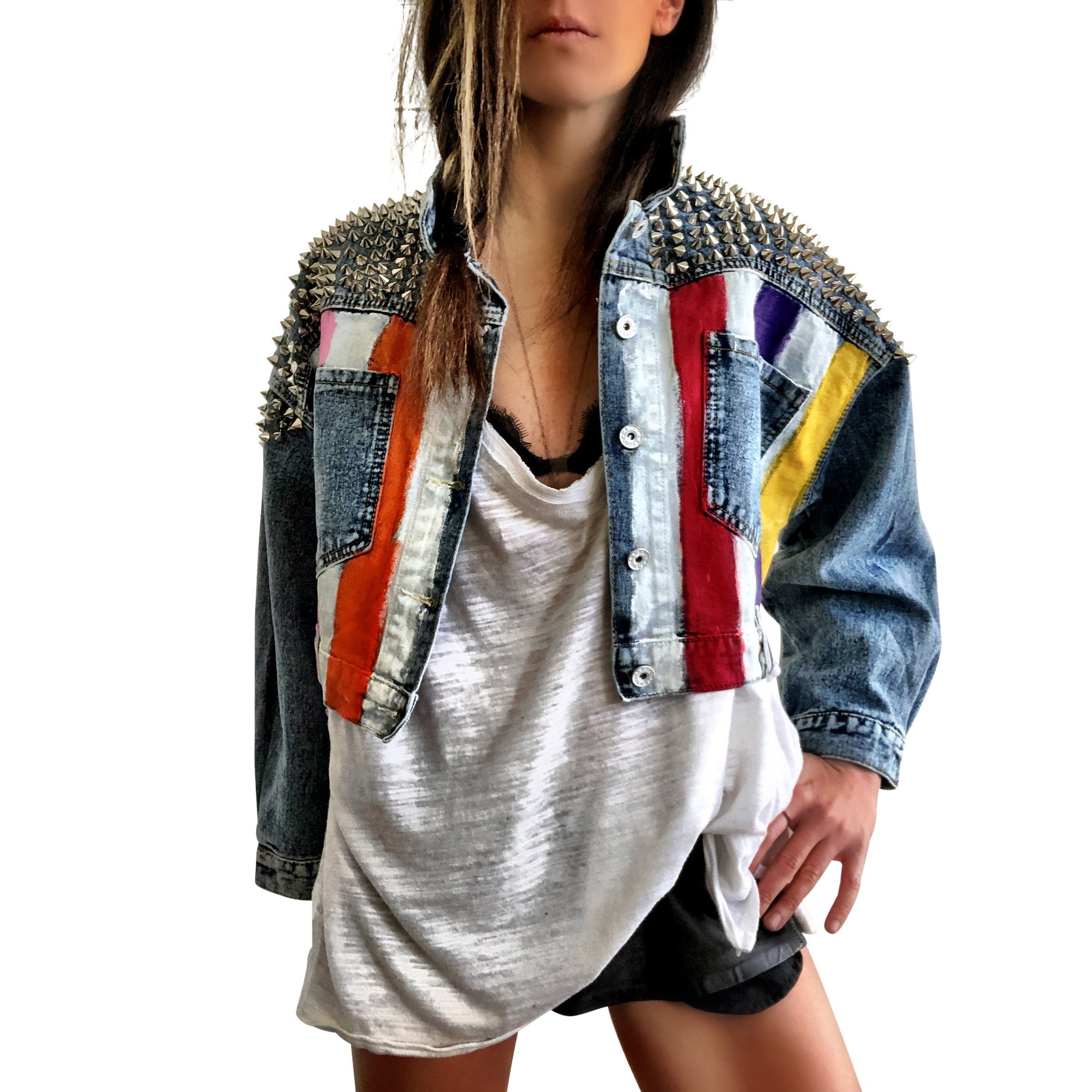 Buy RAINBOW SPIKE' DENIM JACKET by Wren + Glory