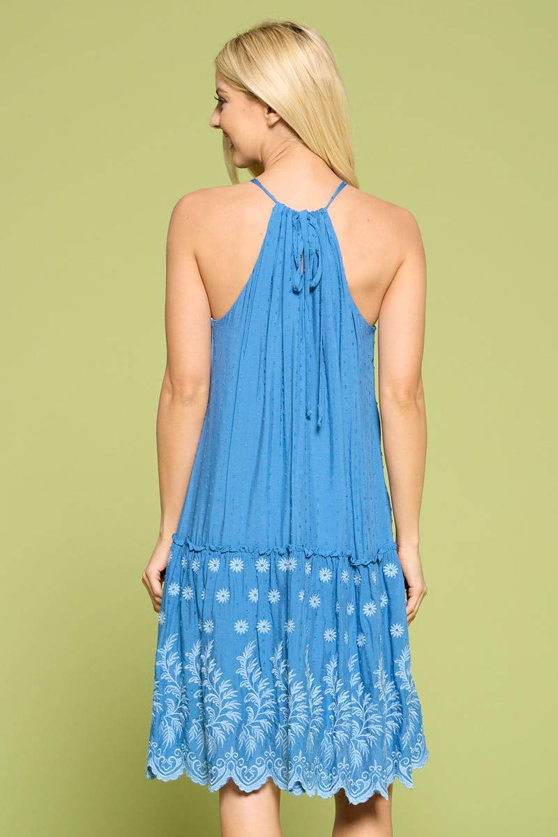 Buy Embroidered Bottom Halter Neck Dress by Tan Hephaestus