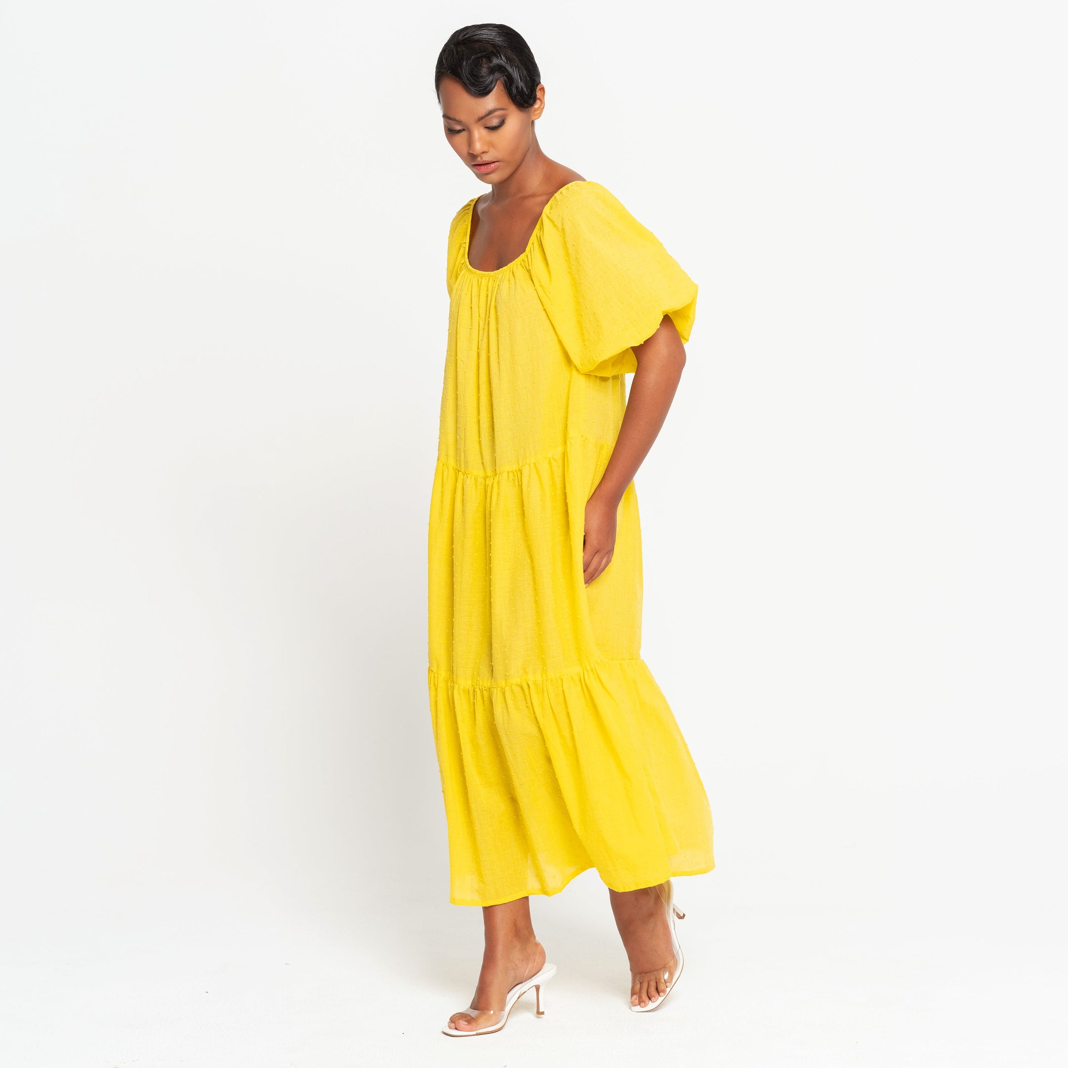 Buy ROSEMARY Dotted Cotton Dress, in Sunflower Yellow by BrunnaCo