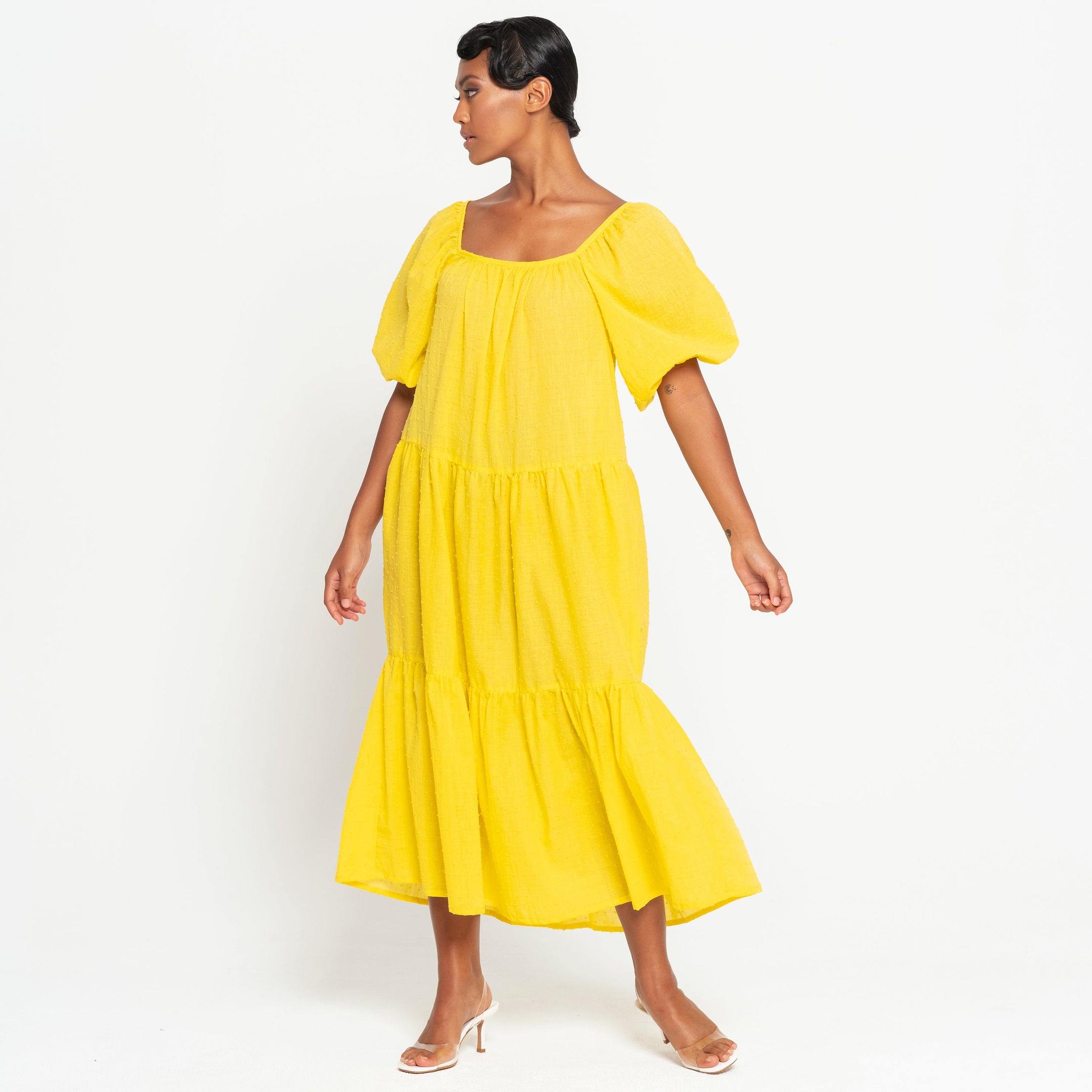 Buy ROSEMARY Dotted Cotton Dress, in Sunflower Yellow by BrunnaCo