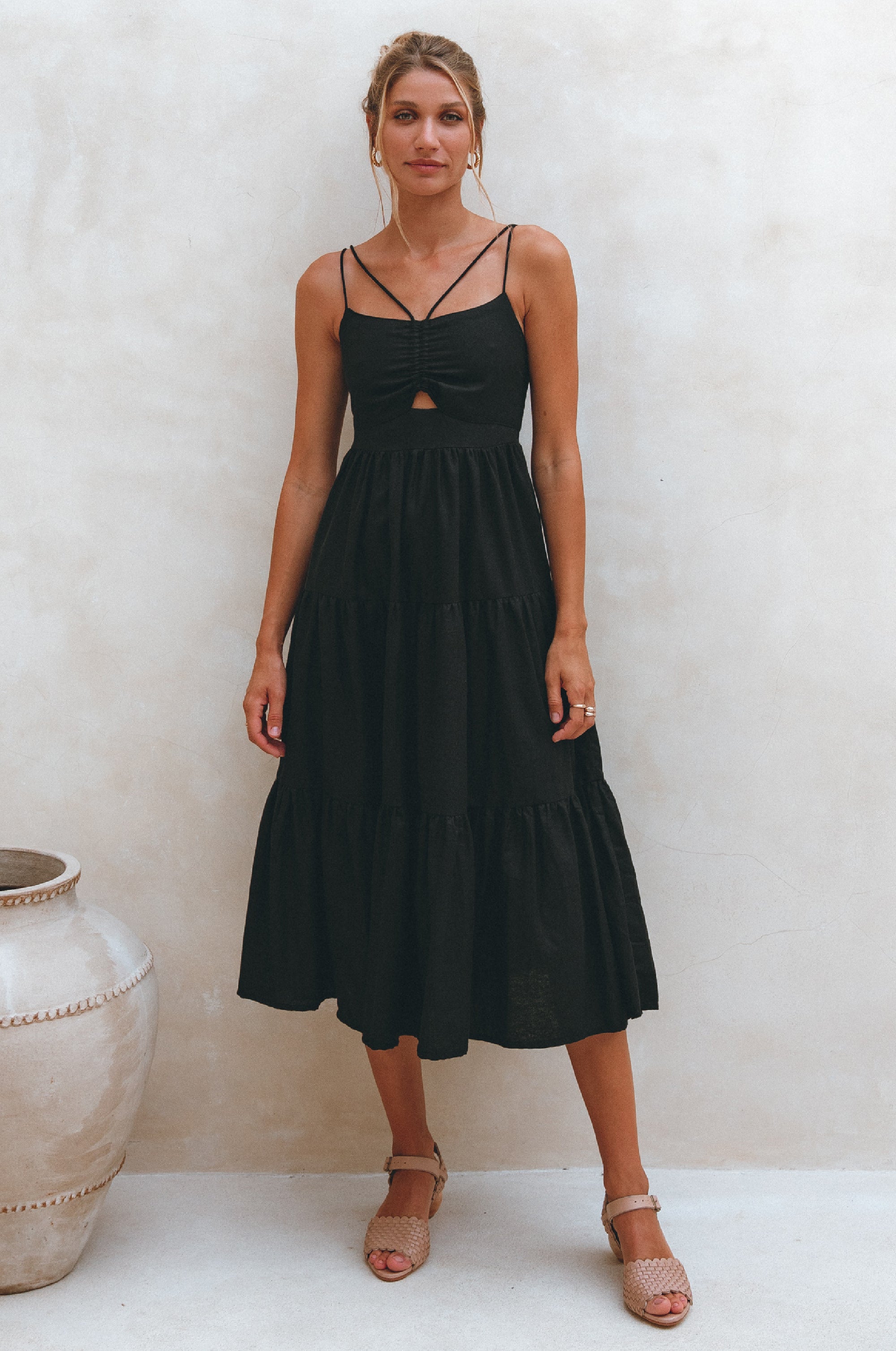 Buy Rafaela Strappy Linen Midi Dress by ELF