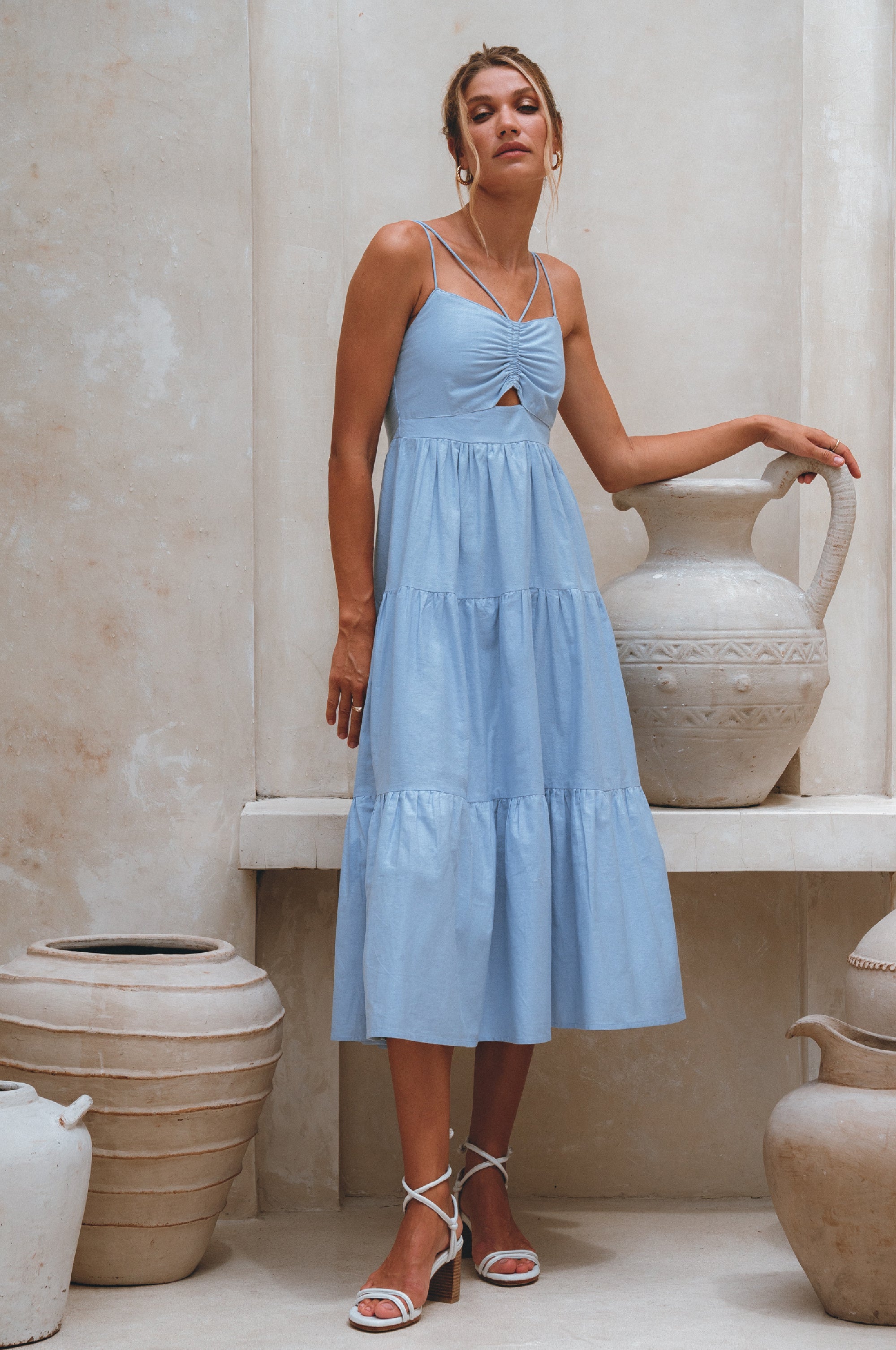 Buy Rafaela Strappy Linen Midi Dress by ELF