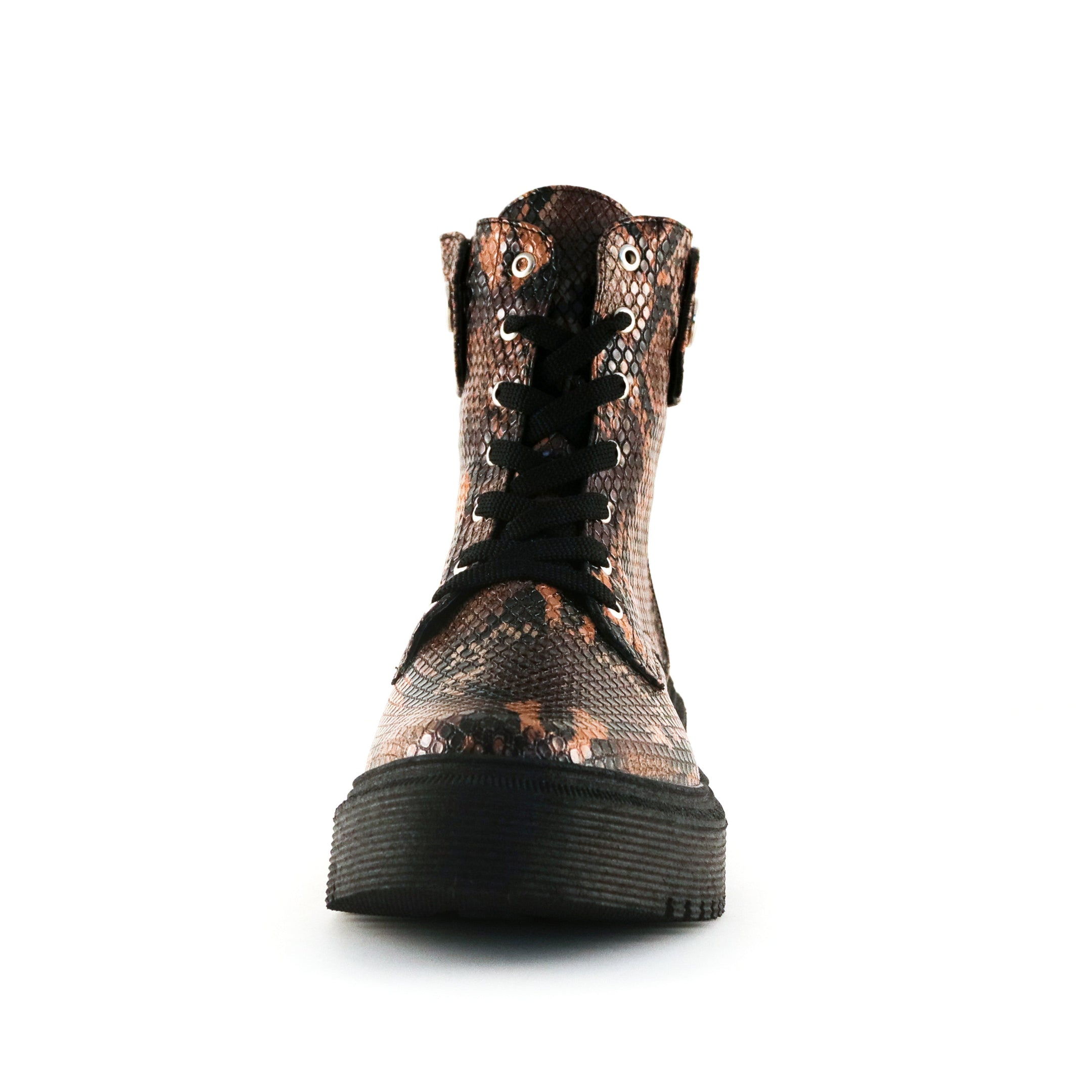 Buy Women's Runaway Combat Boots Brown Snake by Nest Shoes
