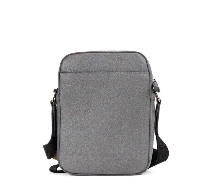 Thornton Small Grey Embossed Logo Grainy Leather Crossbody Handbag