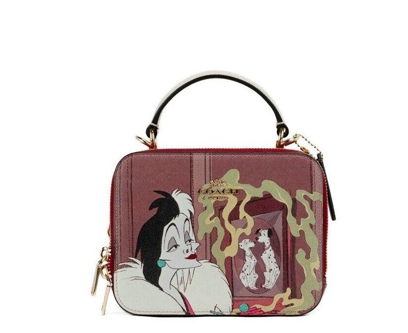 Disney Cruella Motif Crossgrain Leather Box Crossbody Handbag