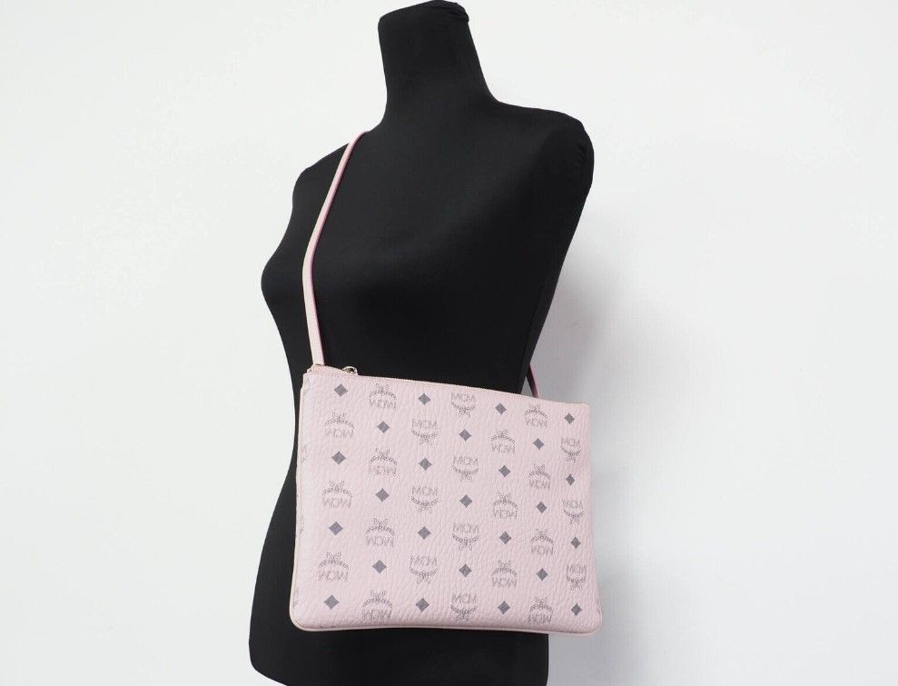 Portuna Medium Visetos Powder Pink Coated Canvas Flat Pouch Crossbody Bag