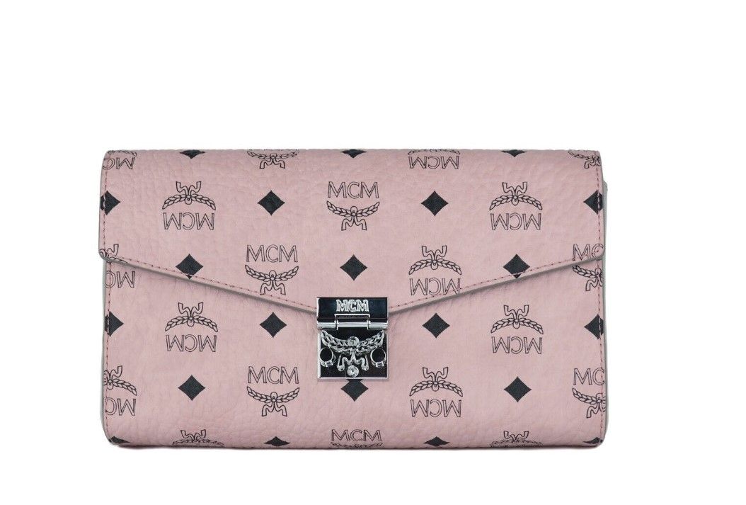 Medium Soft Pink Signature Diamond Logo Leather Clutch Crossbody Handbag