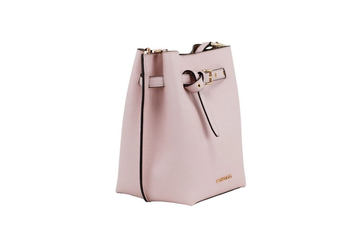 Emilia Small Powder Blush Pebble Leather Bucket Messenger Handbag