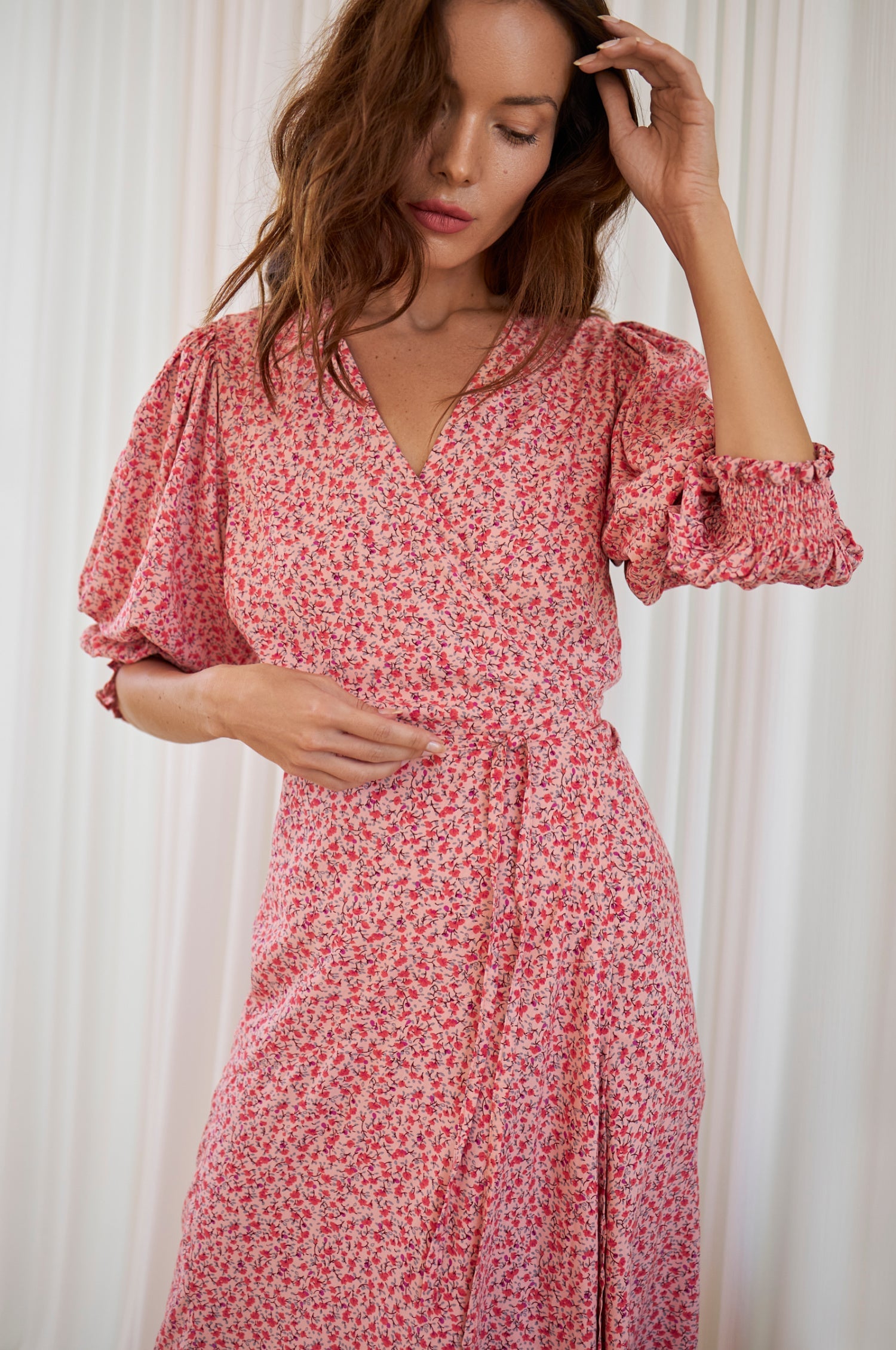 Buy Set Sail Puff Sleeve Wrap Cotton Dress by ELF