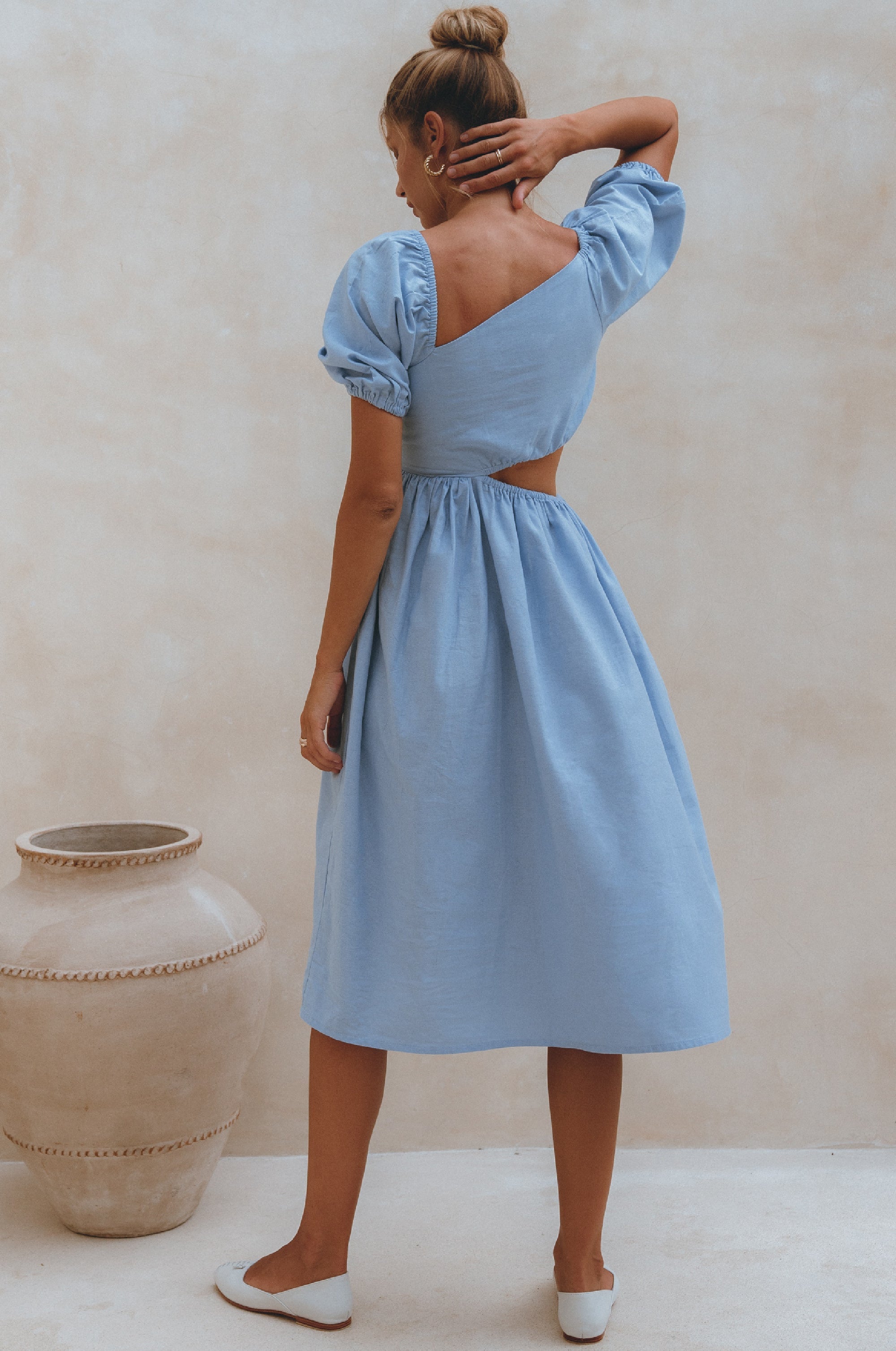 Buy Sundaze Cutout Linen Midi Dress by ELF