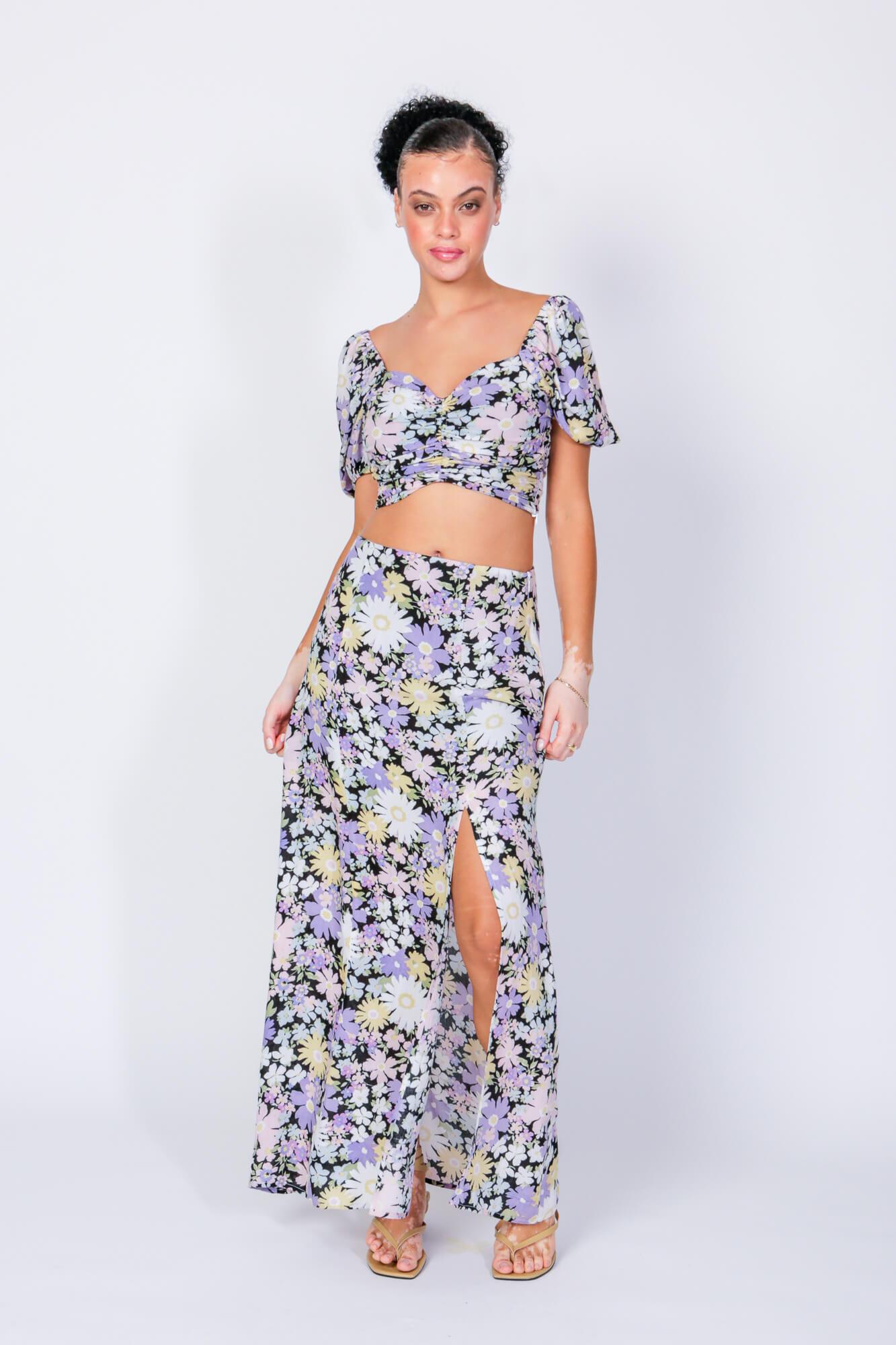 Sonny & Cher Crop Top and Skirt Two Piece Set