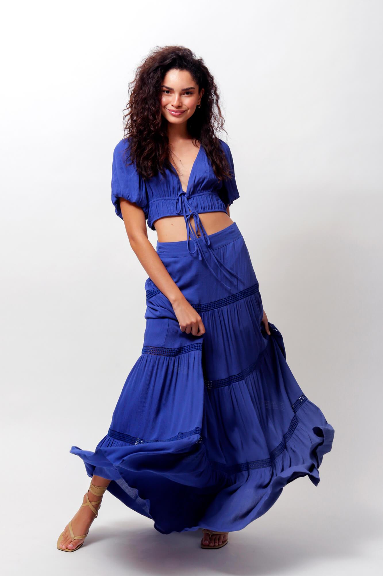 Mazarine Blue Aisha Crop Top and Maxi Skirt Two Piece Set