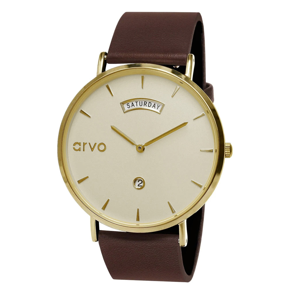 Arvo Gold Awristacrat Watch - Saddle Leather