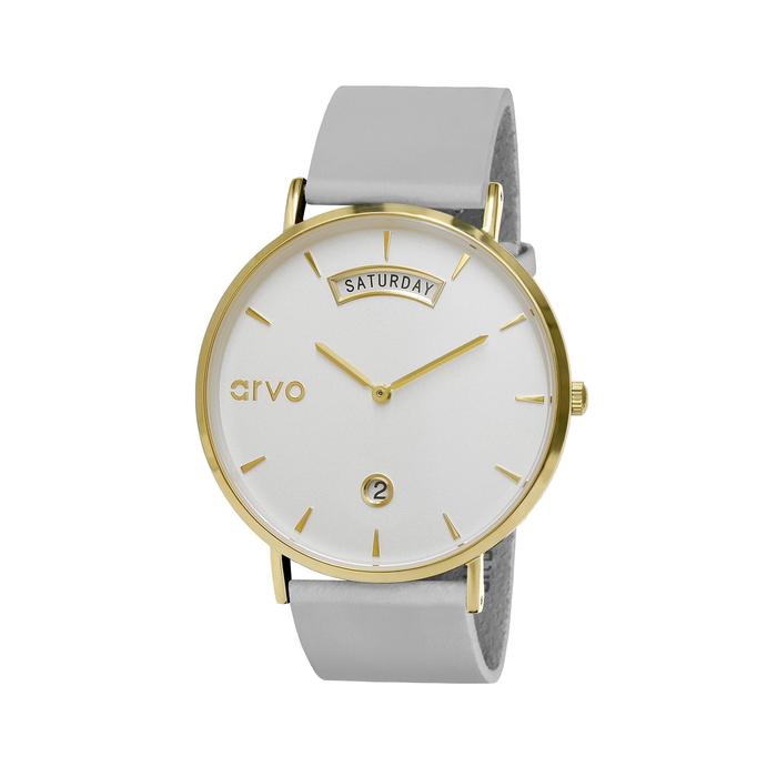 Arvo Awristacrat Watch - Gold - Gray Leather Band
