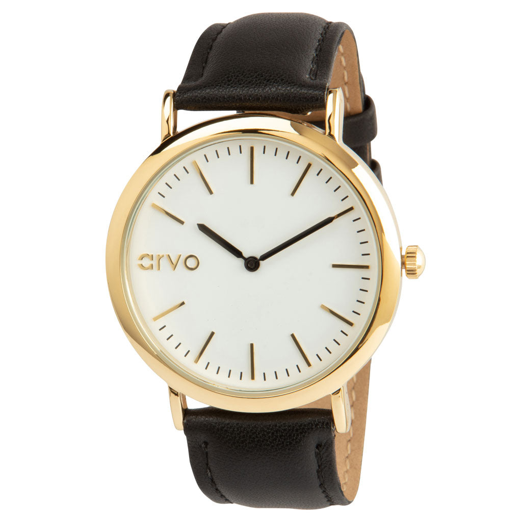 Buy Arvo White Time Sawyer Watch - Gold - Black Leather by Arvo
