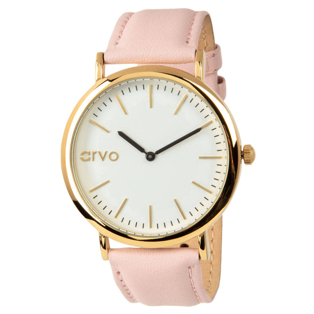 Arvo White Time Sawyer Watch - Gold - Pink Leather