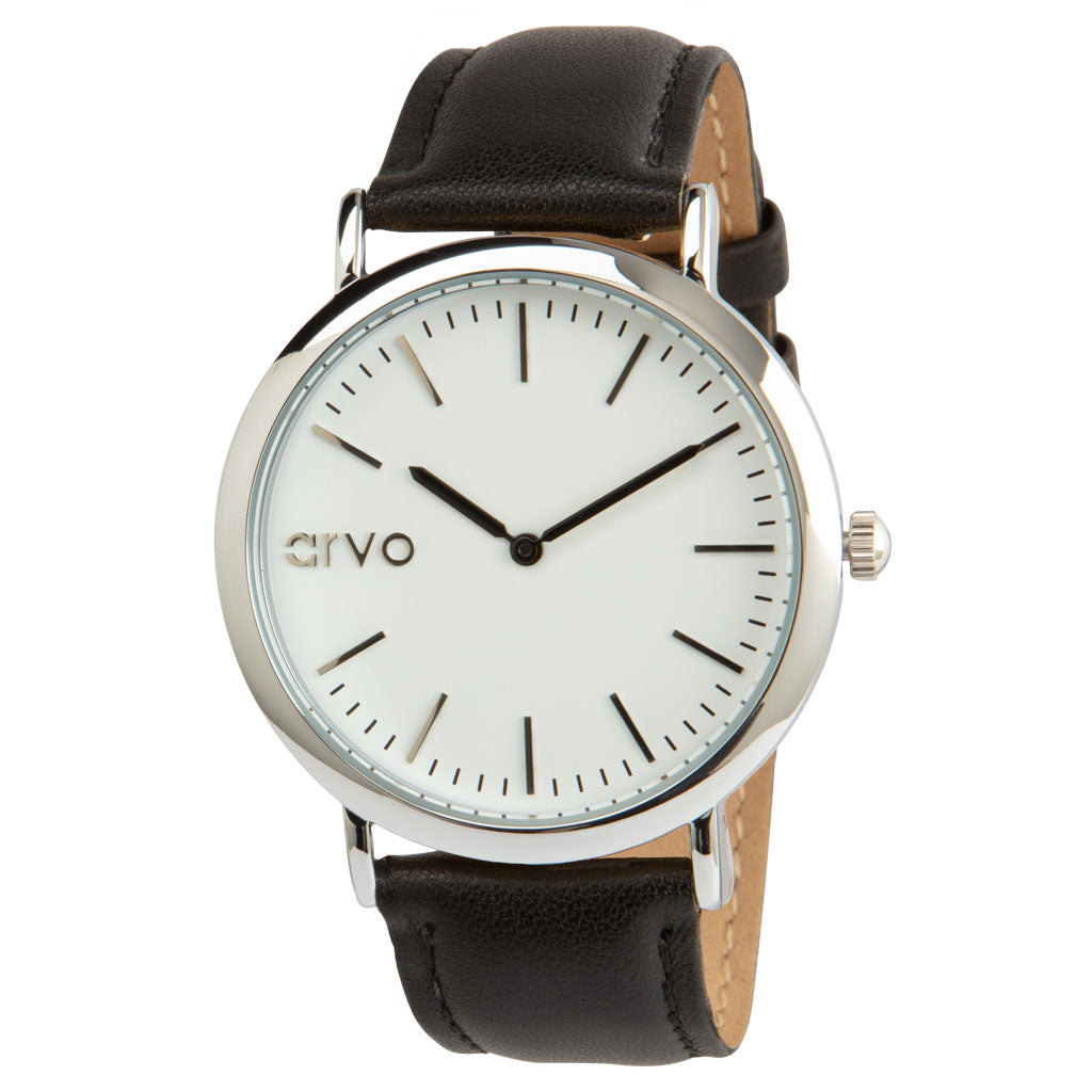 Buy Arvo White Time Sawyer Watch - Silver - Black Leather by Arvo
