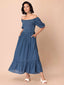 Indya Blue Off-Shoulder Ethnic Maxi Dress